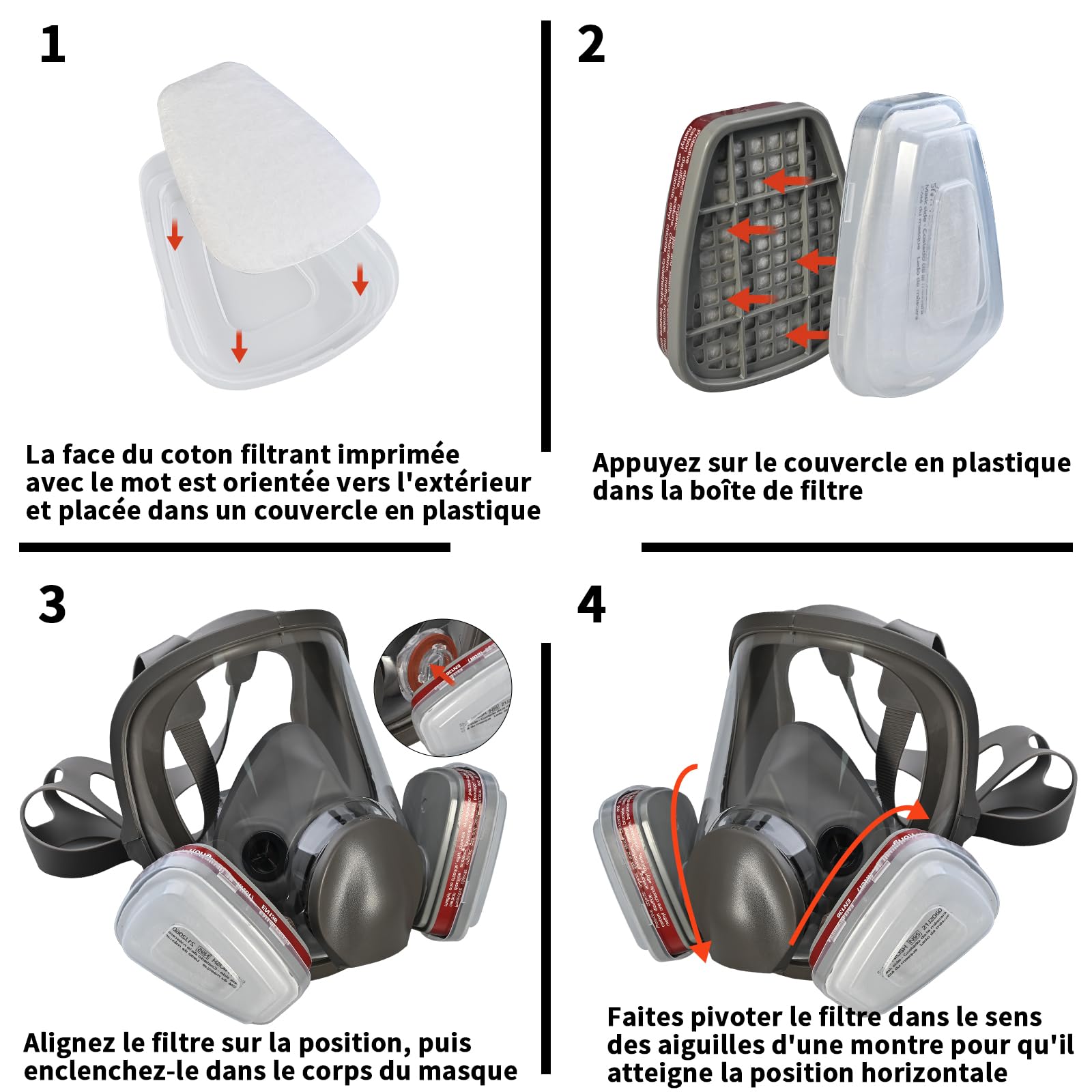 Faburo Dispositivo Facial Reutilizable con 10 Filtros de Recambio y 5 Pares de Guantes, Antigas Antipolvo Profesionales para Pintura, Soldadura, Lijado