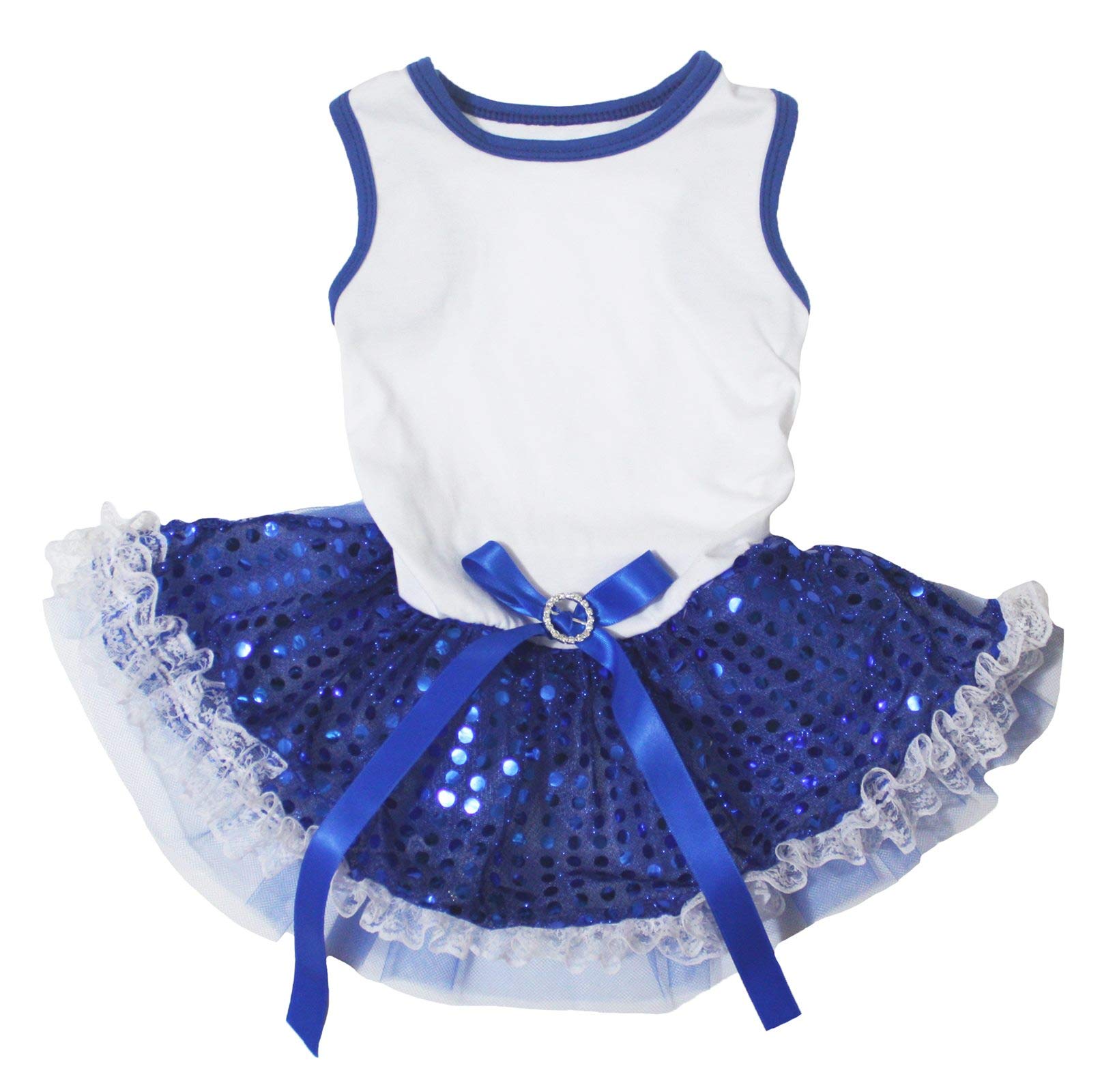 Robe tutu unie à paillettes pour chien pour mariage et fêtes taille XXXL bleu blanc