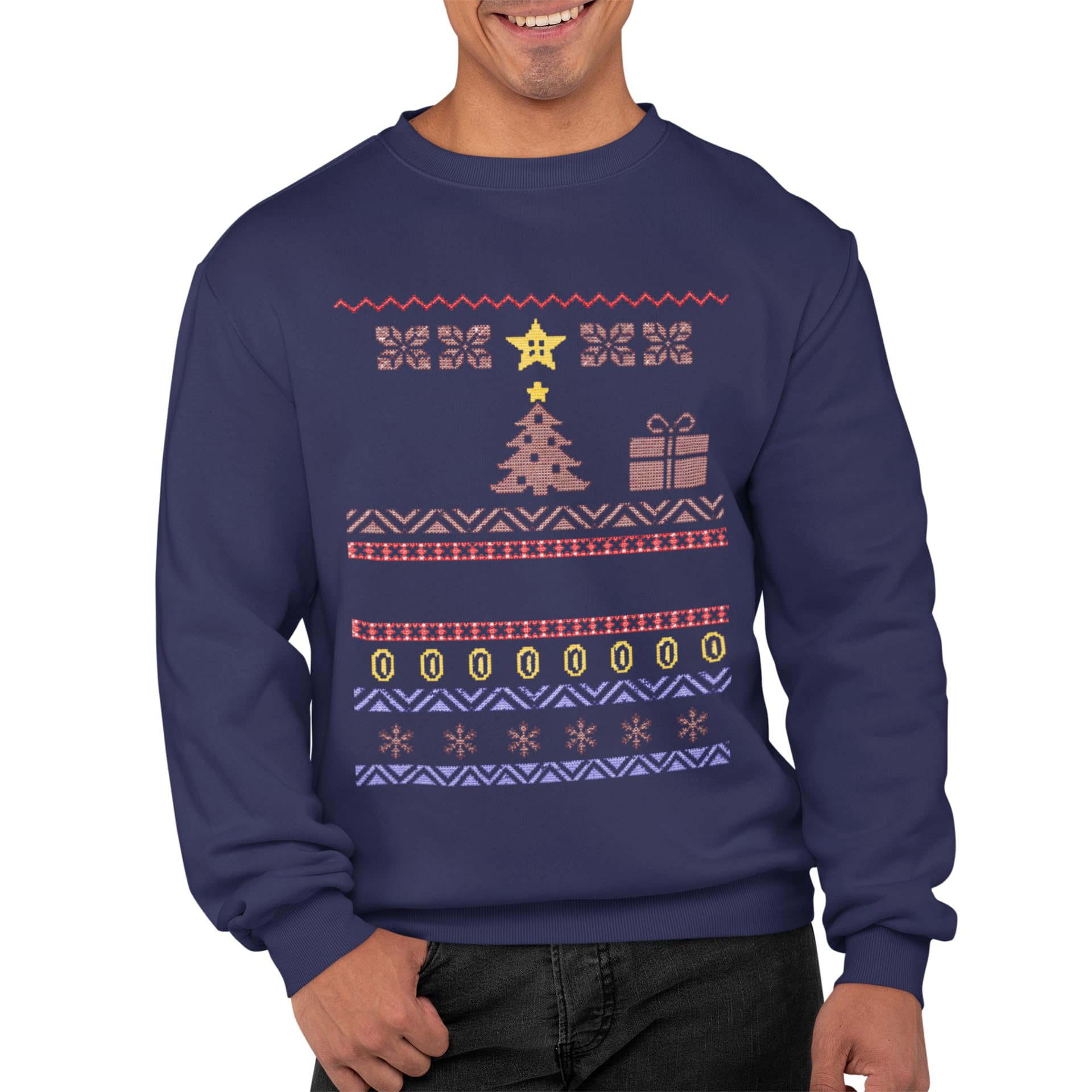 Graphic Impact Unisex Navy Inspired Retro Gaming Freak Christmas Jumper Ugly Xmas Sweatshirts (Xlarge, )