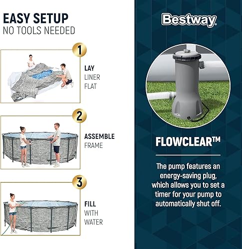 Miniatura 4 de Bestway Steel Pro MAX - Piscina sobre el suelo de 14 pies x 48 pulgadas, juego de piscina para exteriores con estructura de metal redondo con bomba