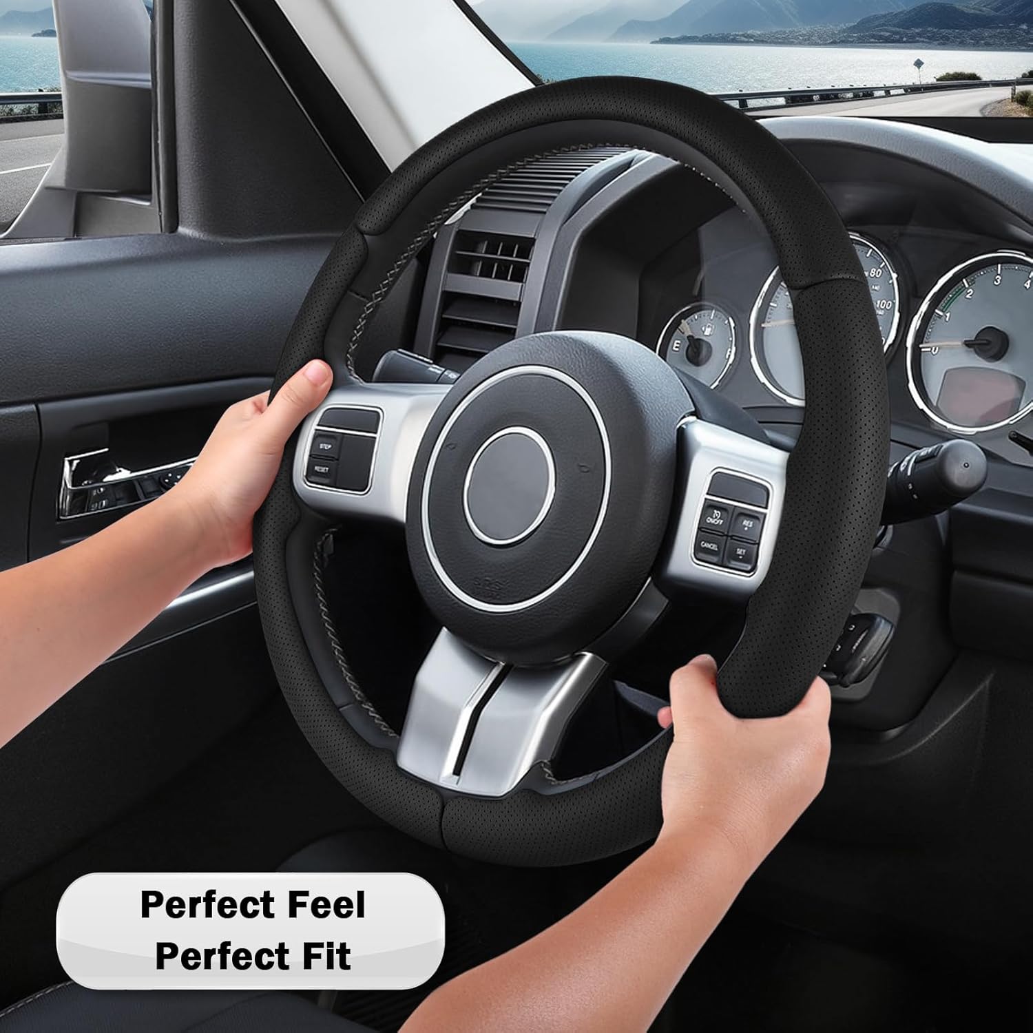 Steering Wheel Covers for Wrangler (JK 2011-2018/Unlimited 2011-2017), Steering Wheel Cover for Jeep Grand Cherokee IV(WK2 2011-2013) Compass I(MK49 2011-2016) Patriot(2011-2017) Liberty(2011-2012)