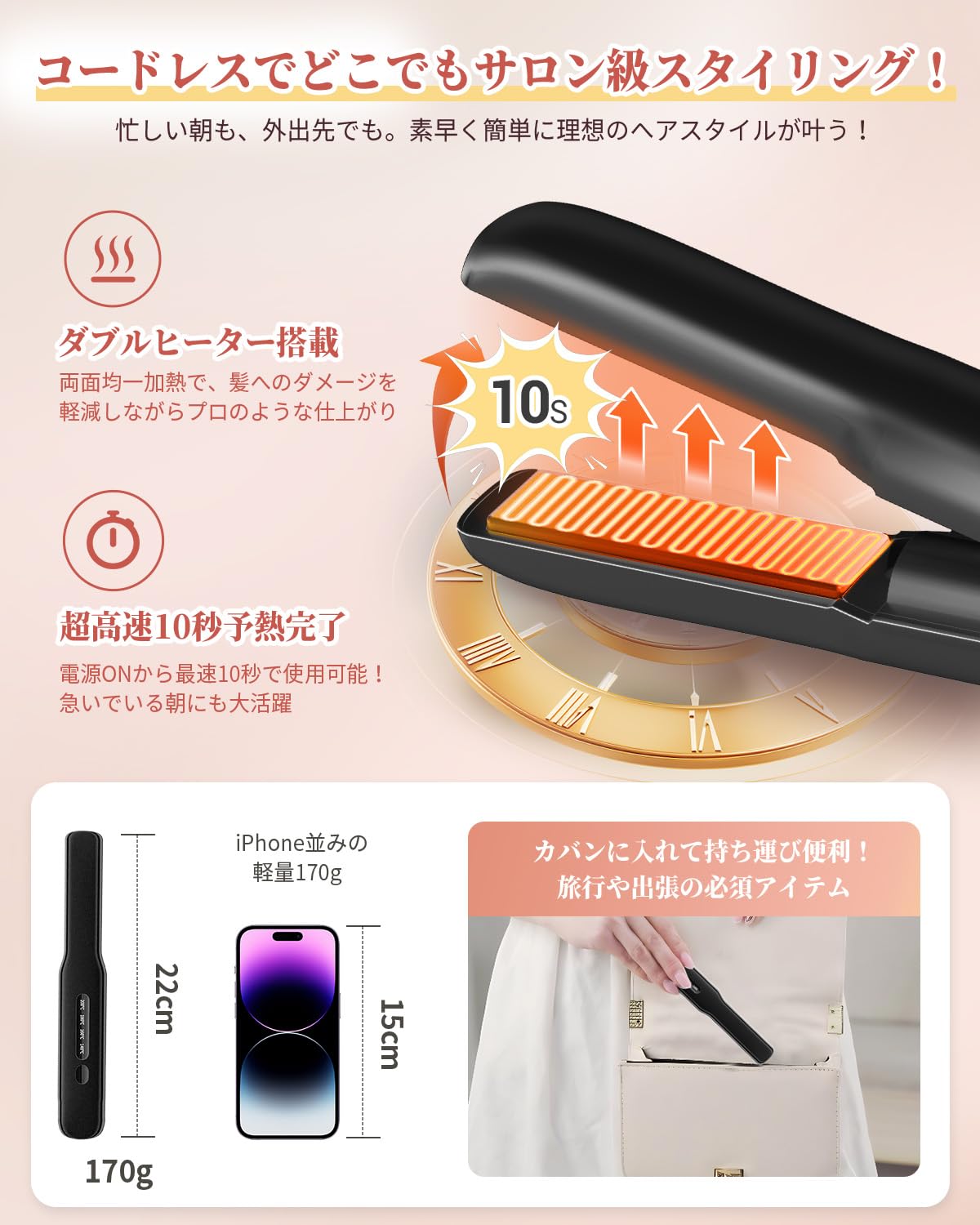 Amazon | ヘアアイロン コードレス JUUMIIY 充電式 ミニ コンパクト