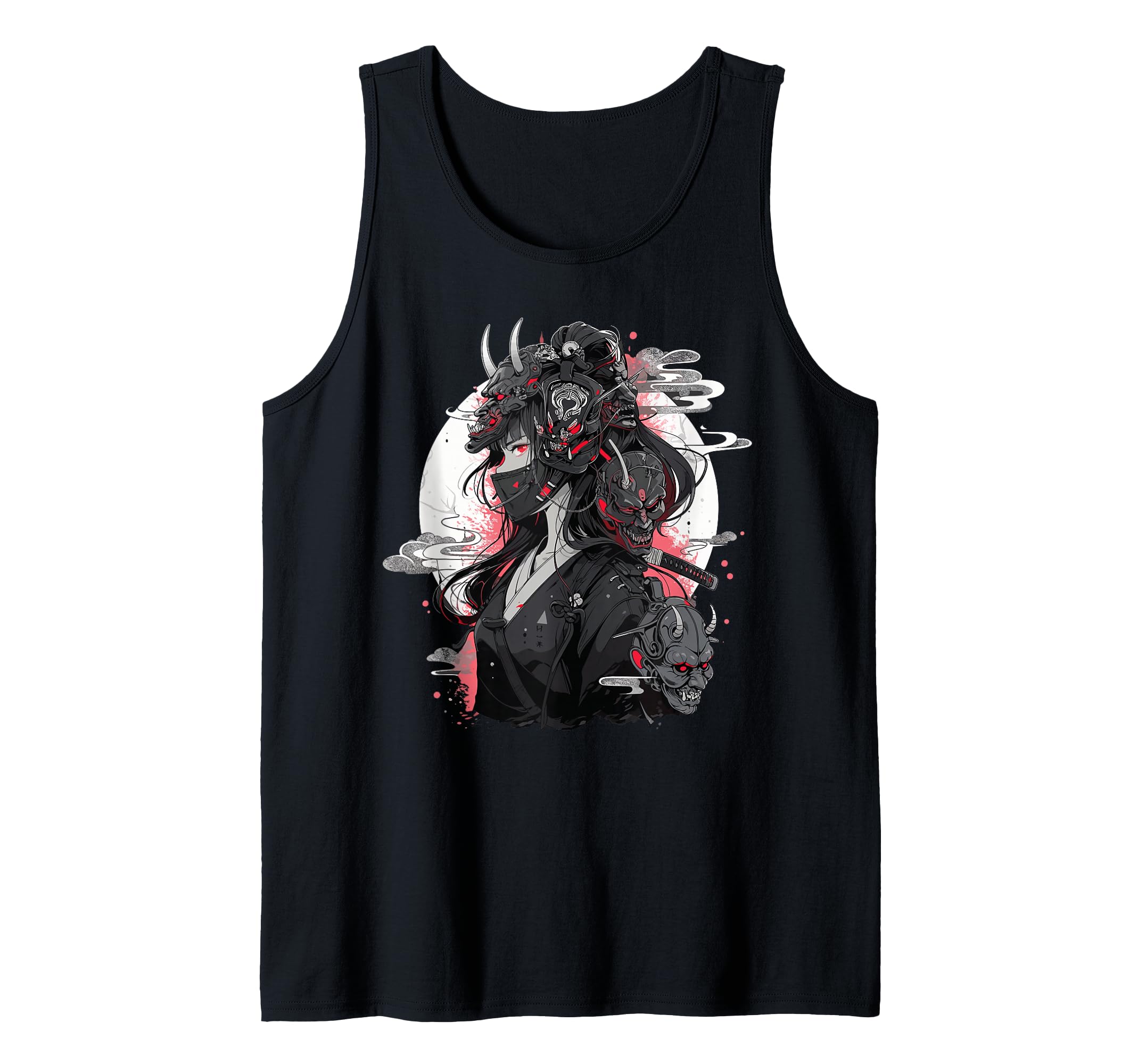 Anime Girl Gothic Waifu Japanese Kawaii Otaku Oni Mask Tank Top