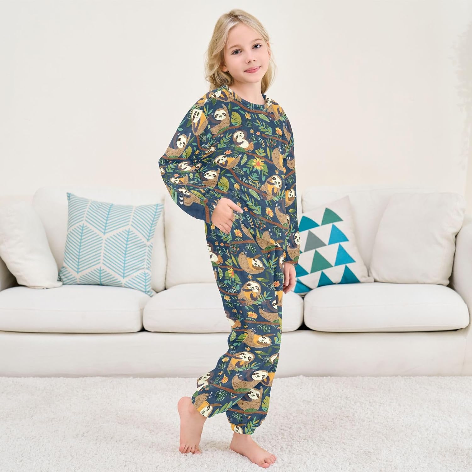 Kids Flannel Sets Cheetah and Plants Warm Plush Relaxed Clothing for Boys and Girls