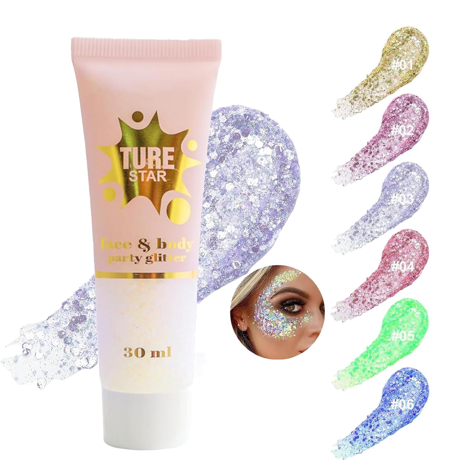 Gel de Purpurina Corporal AONAT 30ml Duradera Brillo Purpurina Líquida para Masquerade Cumpleaños Maquillaje Festival, Chunky Glitter para Uñas,Sombra de Ojos,Cara Maquillaje Pelo DIY-#03 Púrpura