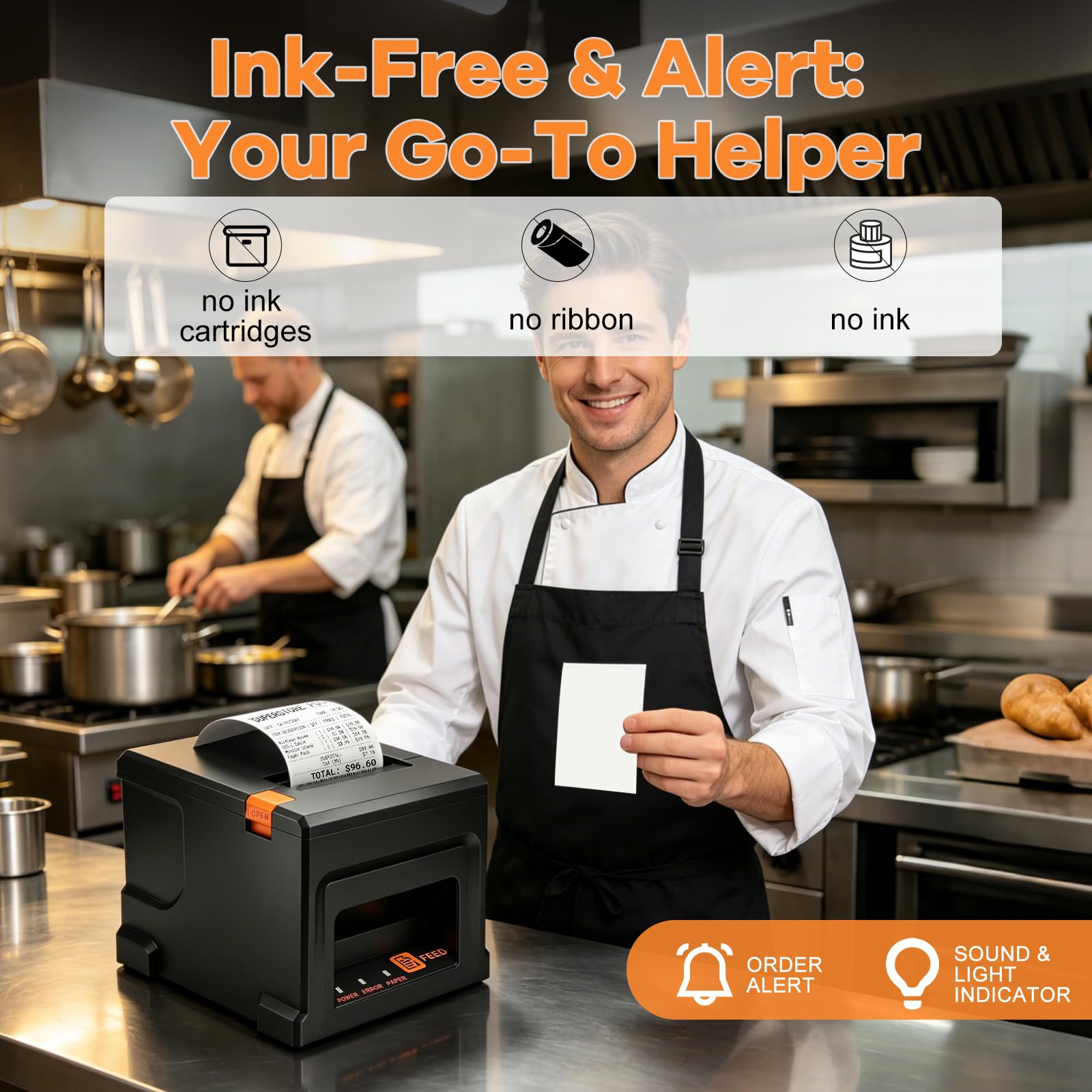 Bondrucker 80mm, Versandetiketten Drucker, USB & Bluetooth& LAN Verbindung | Etikettendrucker, 220mm/s, Inkl 5 Rollen Papier, Für Gastronomie & Einzelhandel, Unterstützung von ESC/POS