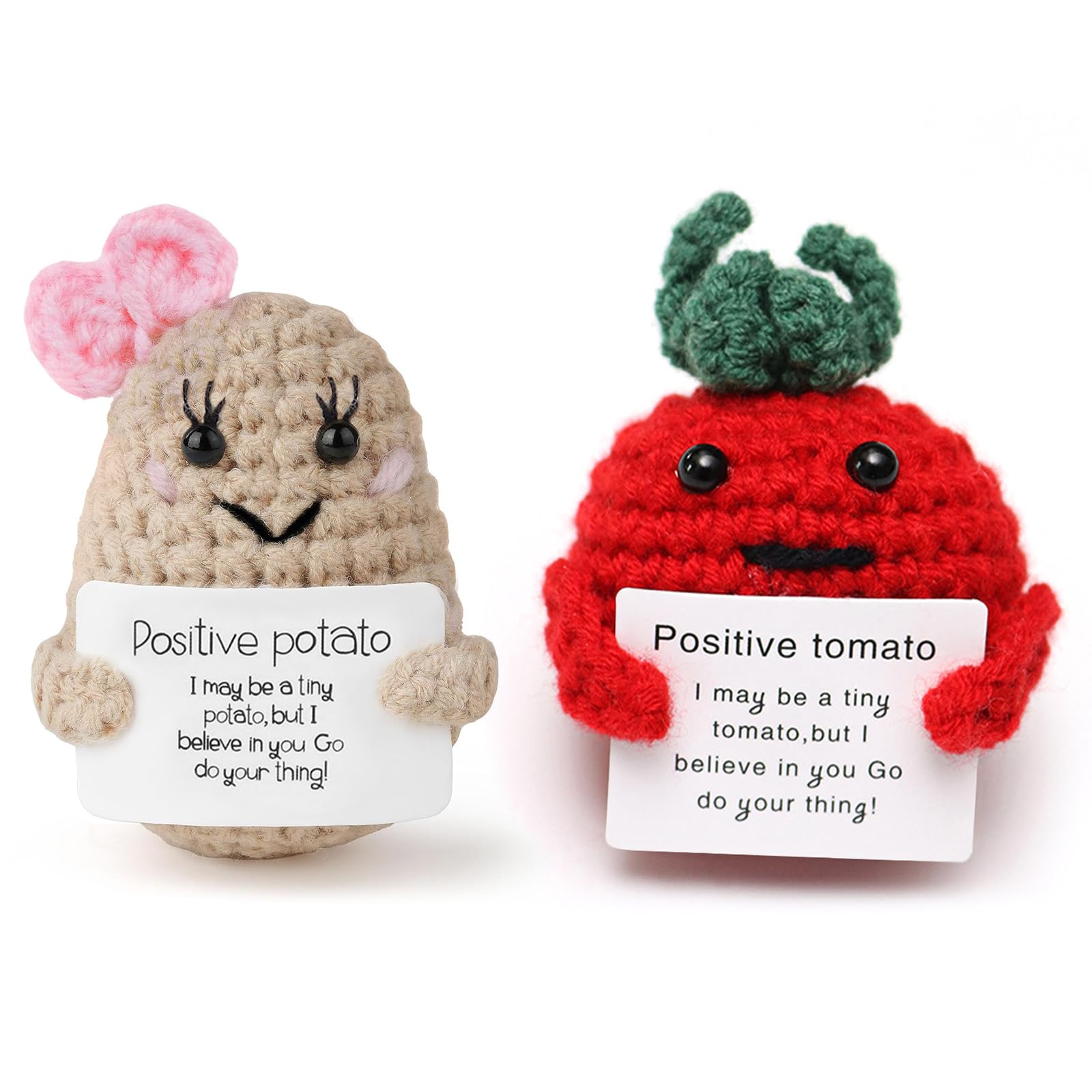 Positive Potato Motivations-Püppchen – 2 Stück Handgestrickte Kartoffeln Mit Positiver Energiekarte