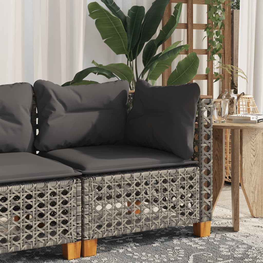 Divano Angolare da Giardino Grigio Polyrattan 63,5 cm | Seduta con cuscino sfoderabile lavabile, design modulare, carico max 110 kg, acciaio e acacia