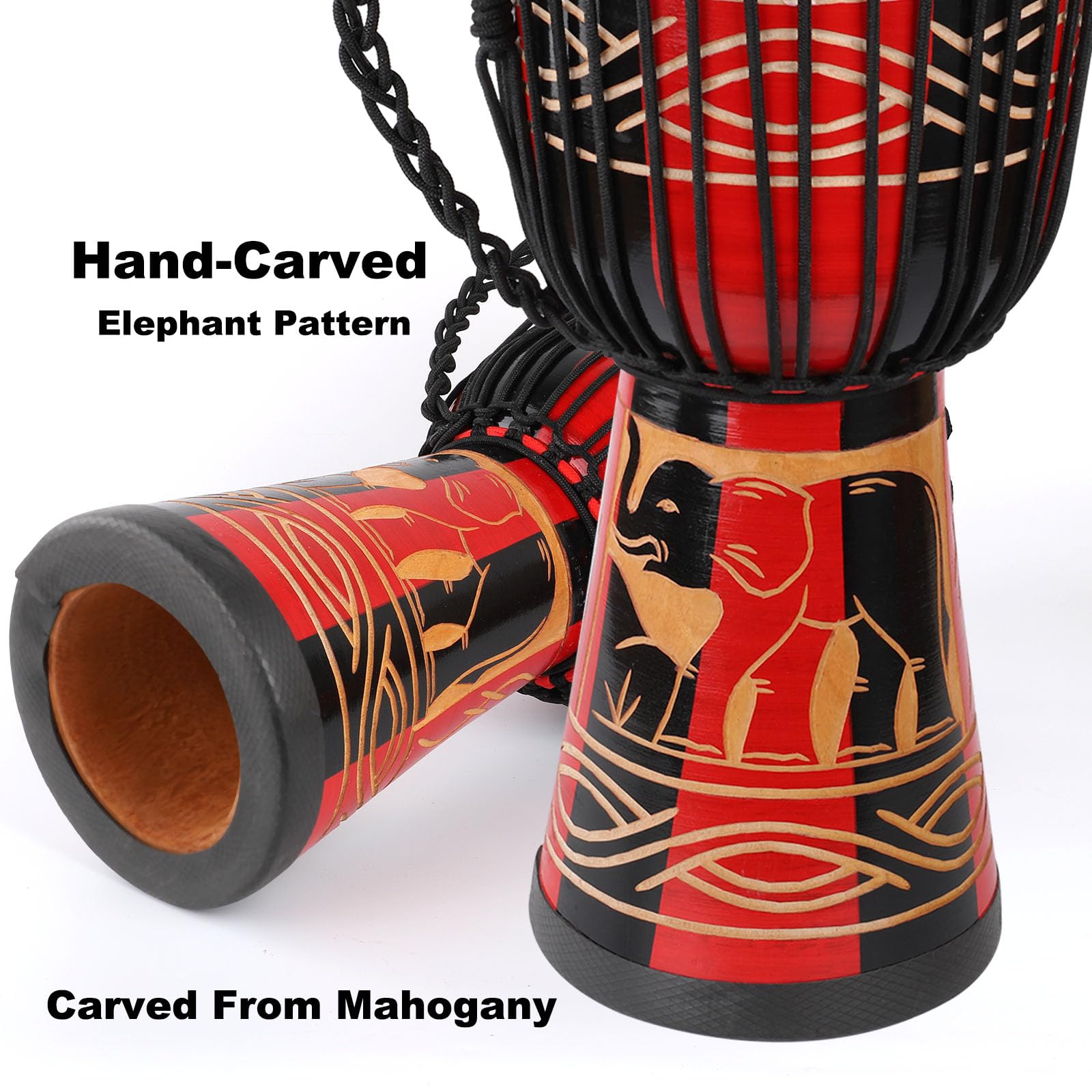 Djembe Drum 10'' x 20'' Goatskin African Drum Carved of Mahogany Hand Drums for Adults Beginner (Red)