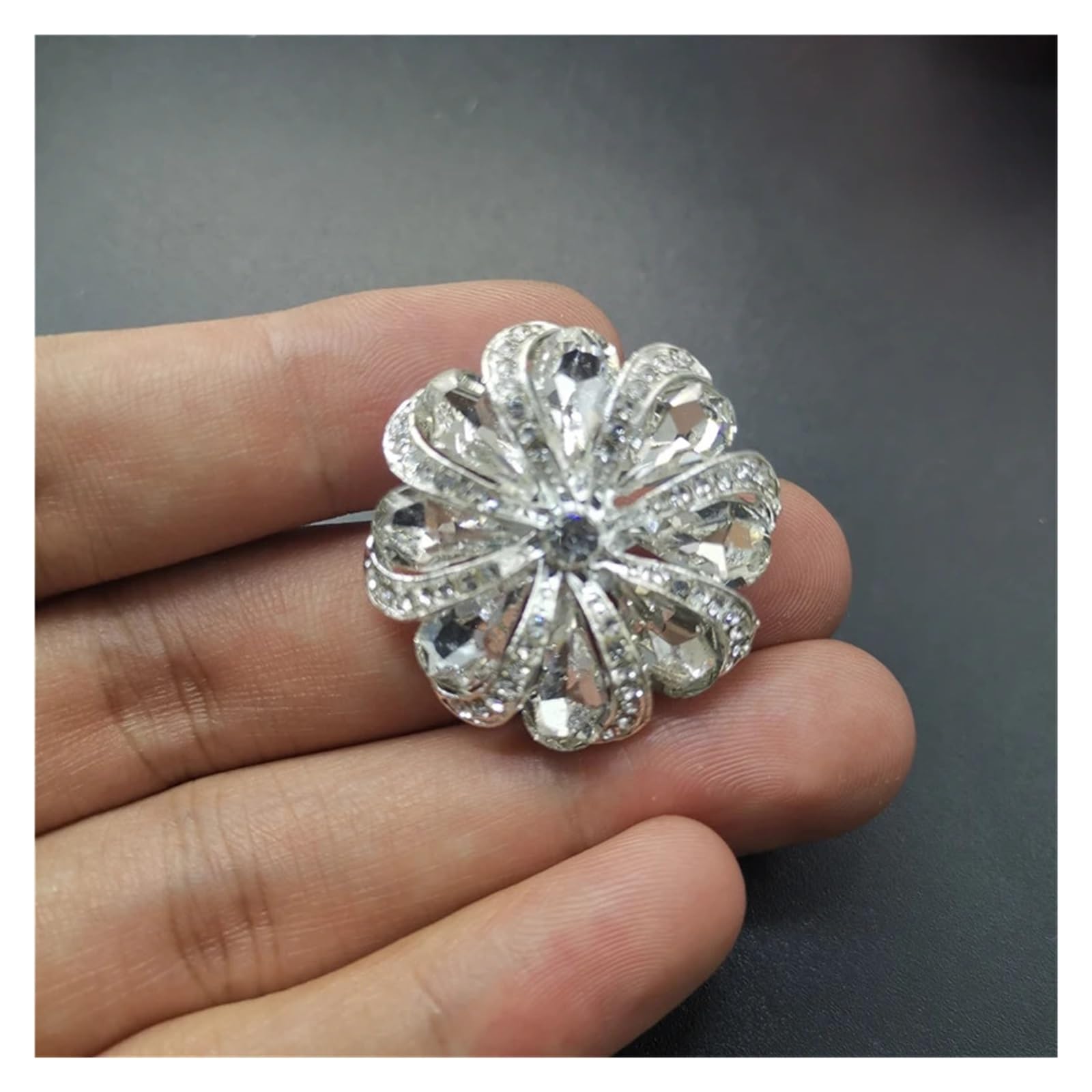 Lizhayg Silver Diamante Buttons 1Pcs 30Mm Metal Buttons Flower Rhinestone Shank Button Invitation Ribbon Wedding Decorative Diy Sewing Clothing Accessories(,2Pcs)