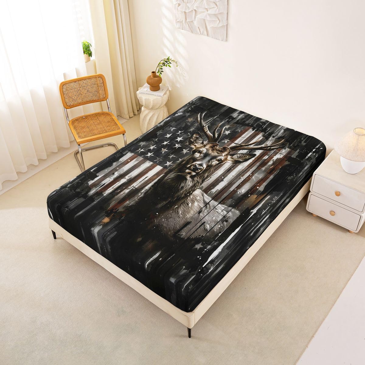 Homemissing Sábana bajera ajustable con 2 fundas de almohada, tamaño King, con diseño de bandera americana, bolsillo profundo de 40,6 cm, para niños y niñas, decoración de dormitorio de adolescentes