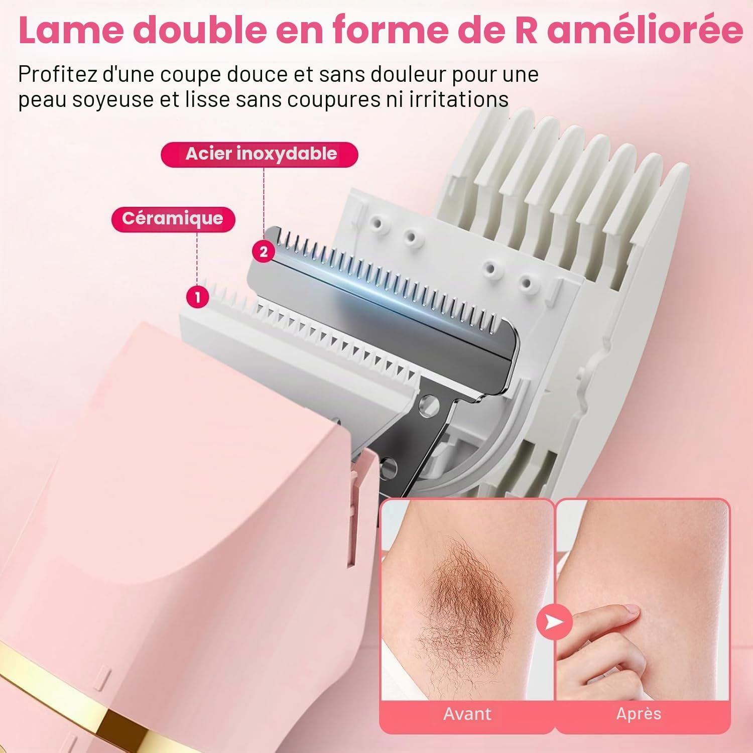 Rasoir Electrique Femme 5 en 1 Tondeuse Bikini Étanche IPX7 Rasoir Intime Femme 5 Têtes Interchangeables pour Visage, Bras, Jambes, Aisselles avec Base de Charge USB