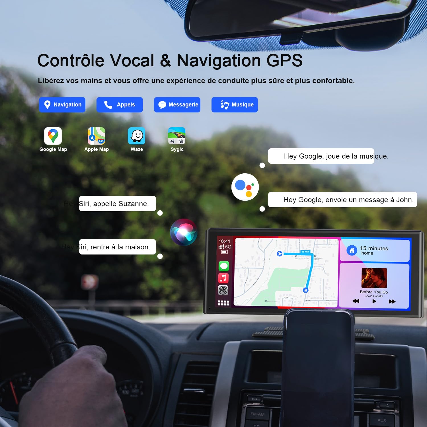 Avylet 9,26'' Apple Carplay Voiture pour avec Caméra de Recul, Écran Tactile Portable, Navigation GPS, Contrôle Vocal Google/Siri, Android Auto, Bluetooth, AUX/FM, Mirror Link, OTA, sans Fil