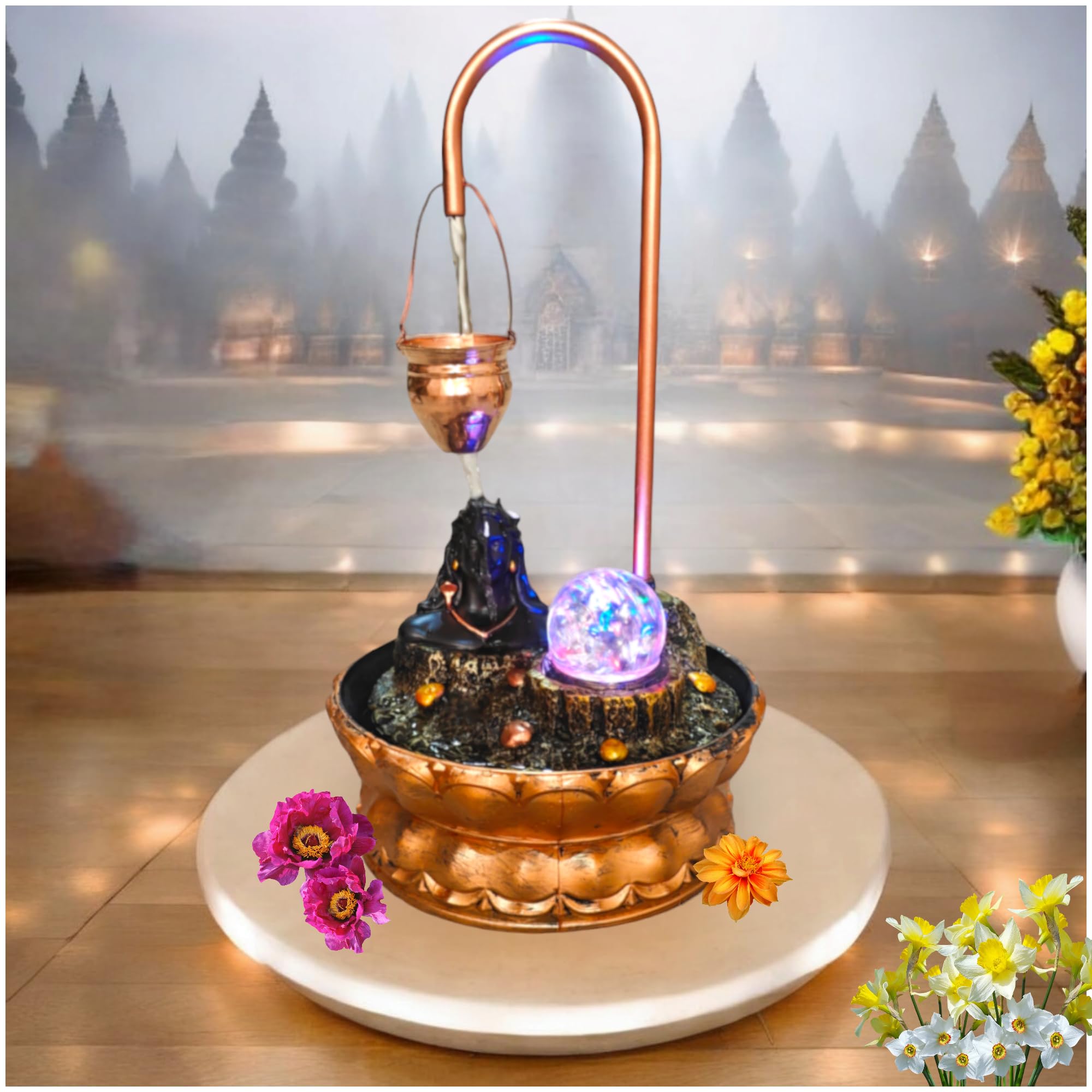 Decrosh. Big Copper Metal Shivling Water Fountain with Crystal Ball Big for Home Decor Showpiece Tabletop Waterfall Fountain Decoration | Indoor & Outdoor (Small, Adiyogi) (B0D1R5K8Y5) Amazon Price History, Amazon Price Tracker