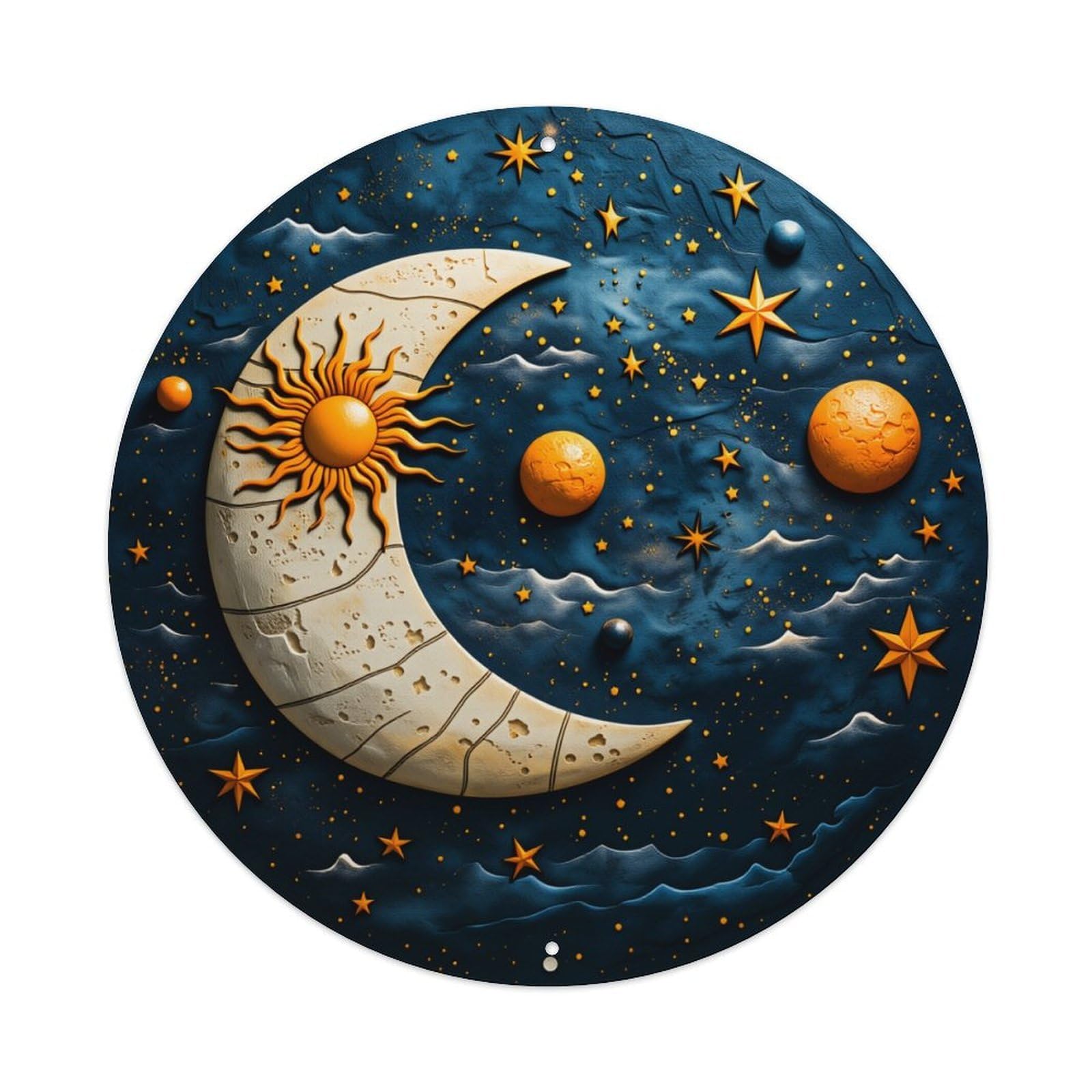 Wmlzdnwr Vintage Moon Sun Stars Planets Night Sky Celestial Pattern Art Round Tin Sign,Retro Wall Art,Metal Poster For Home, Bar, Garage, Cafe, Rustic Indoor & Outdoor Decor, 8X8 Inches