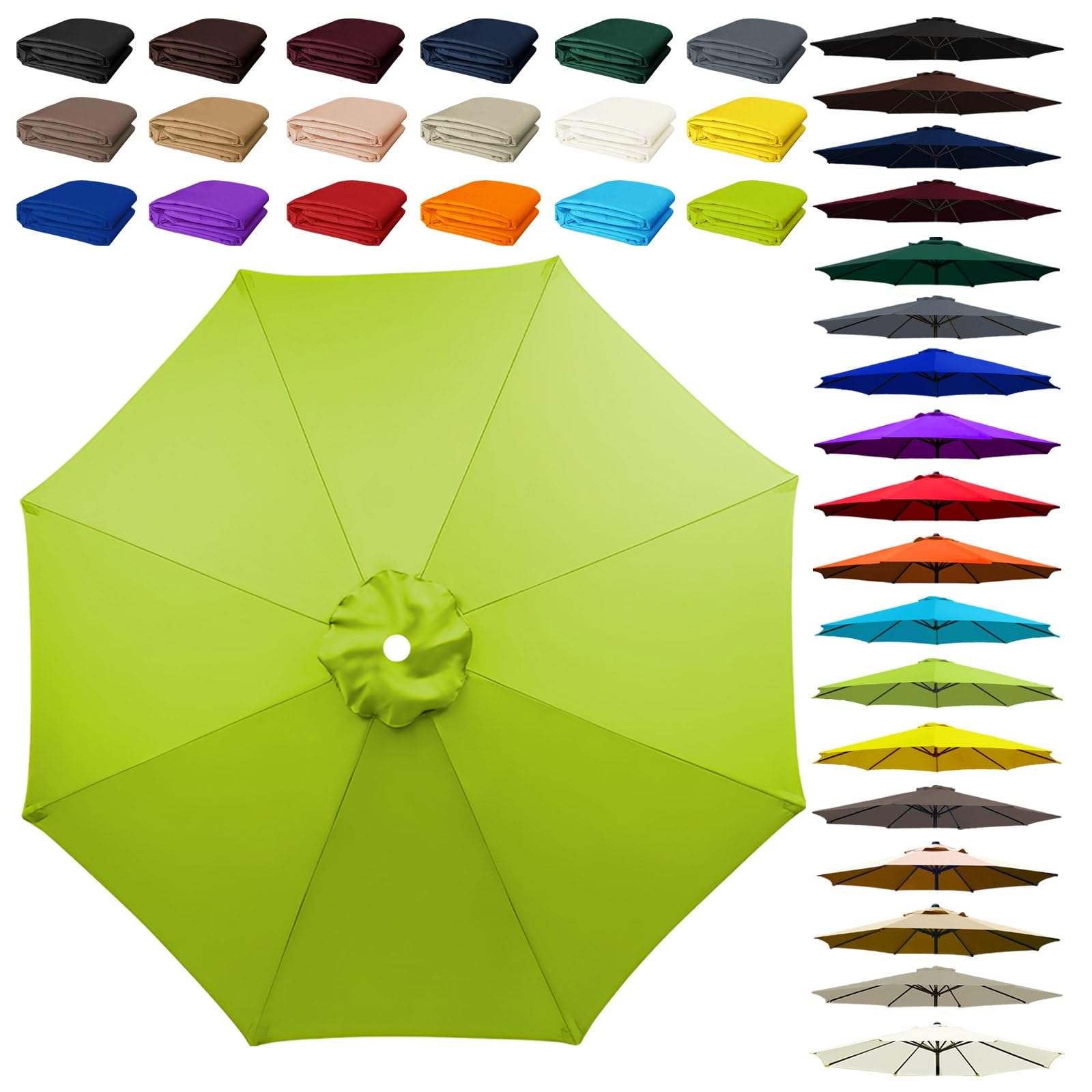 8 Arms Umbrella Replacement Cloth, Parasol Replacement Canopy, Polyester Fabric Parasol Canopy Cover, Breathable, UV Protective, for Garden, Market, Pool, Patio(Grass Green,8 ribs: 2.5m/8.2ft)