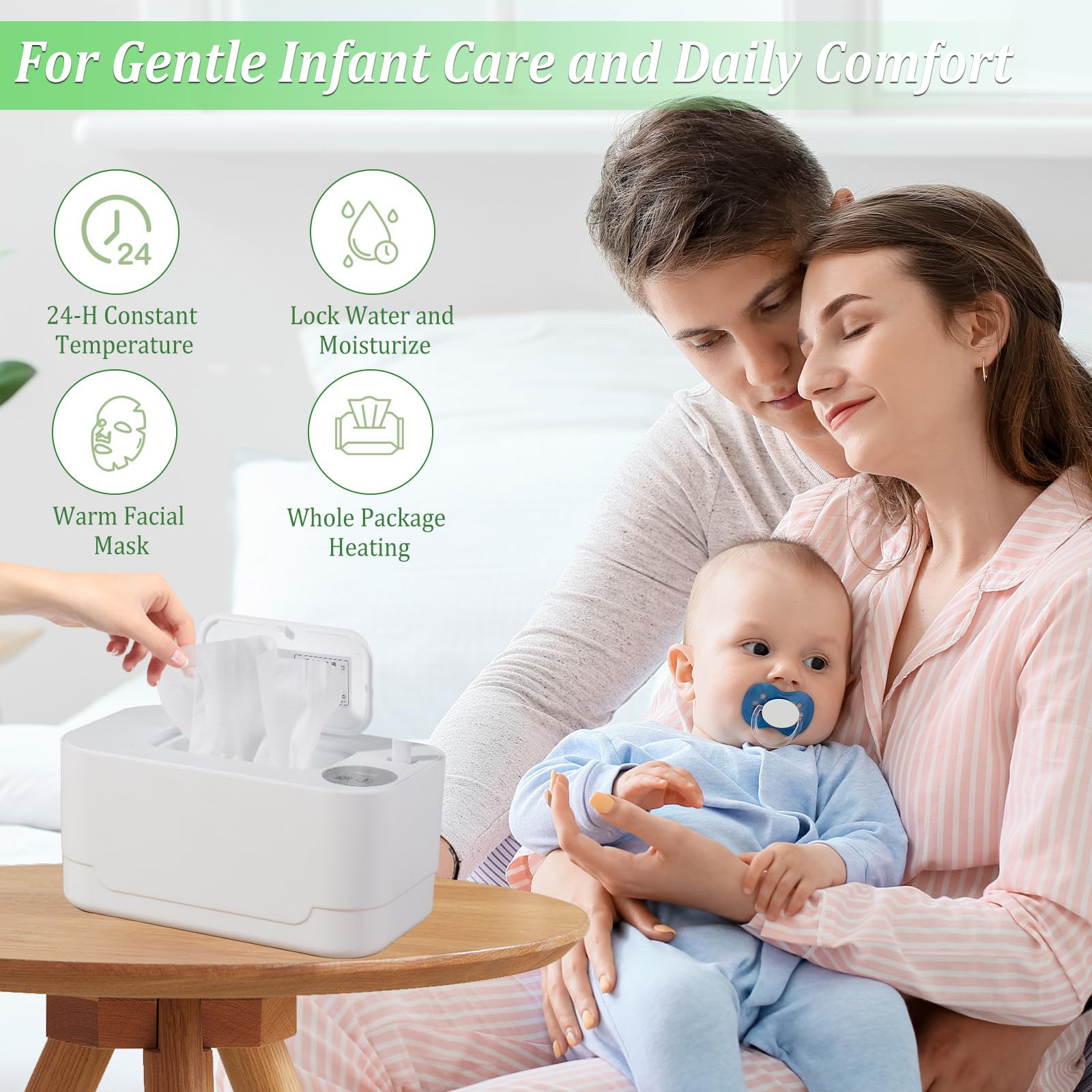 Chauffe-lingettes pour bébé, chauffe-lingettes pour bébé, chauffe-lingettes à température constante, chauffe-lingettes humides avec veilleuse, distributeur de lingettes chauffantes de grande capacité