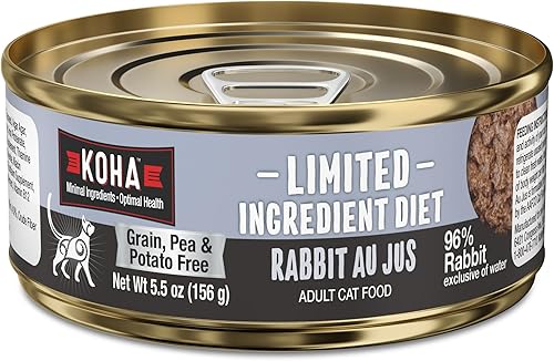 KOHA Limited Ingredient Diet Rabbit Pate for Cats - Single Meat Wet Cat Food for Sensitive Stomachs - *New Batch 2025, Improved, Smooth Texture* -