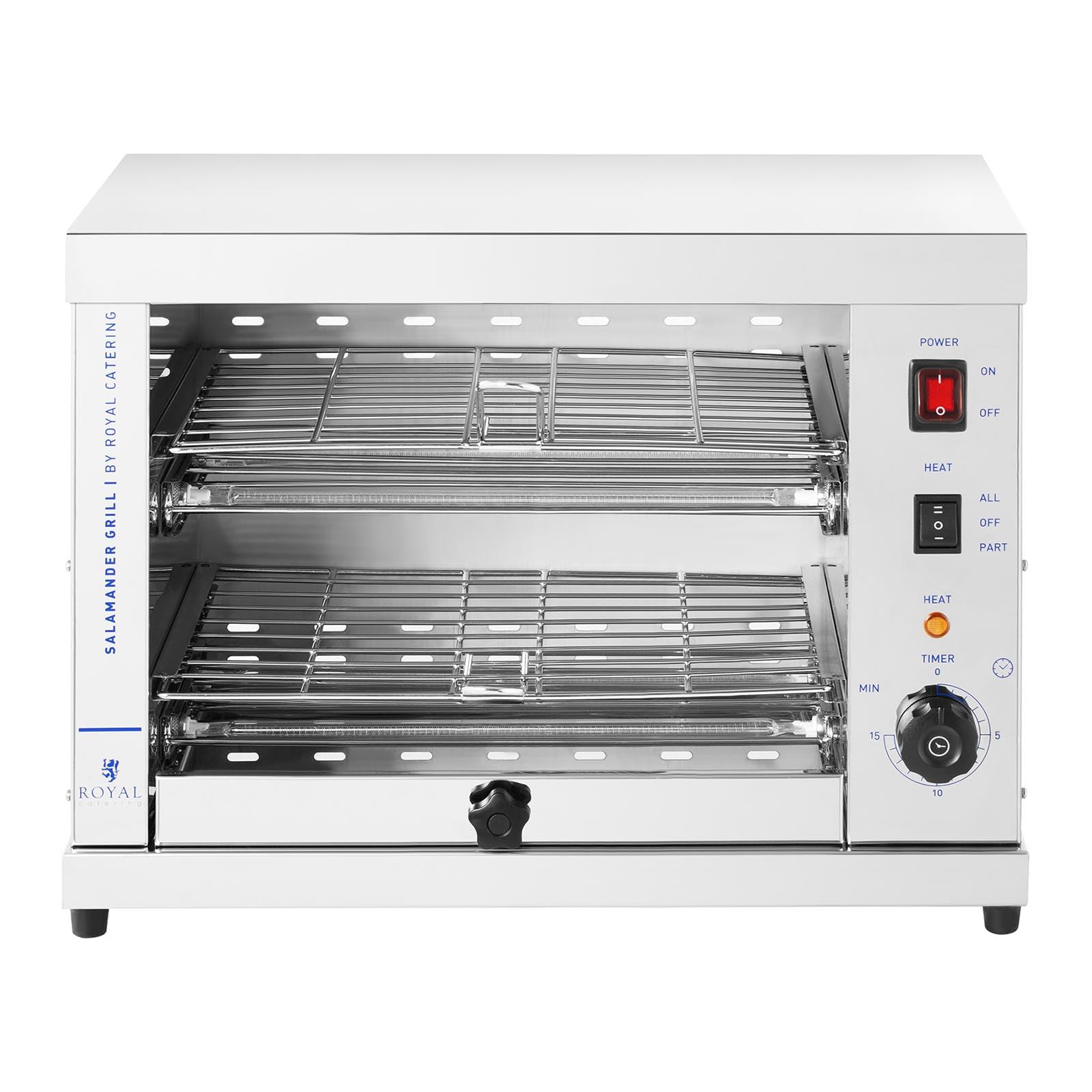 Royal Catering RC-SGI01 Salamandre De Cuisine Professionnelle Four Électrique Grill (3 200 W, 0-15 min, Récipient collecteur de graisse, Acier inoxydable)