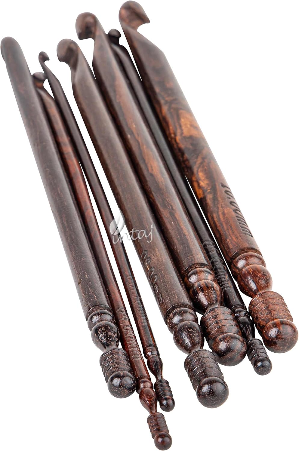 INTAJ Rosewood Jumbo Crochet Hook Set Handmade, 15 Sizes Upto 25MM Wooden Crochet Hooks for Knitting, Size Engraved - Wooden Yarn Bowl Crochet Hook Accessories (Set of 15 3.5-25mm, Rosewood)