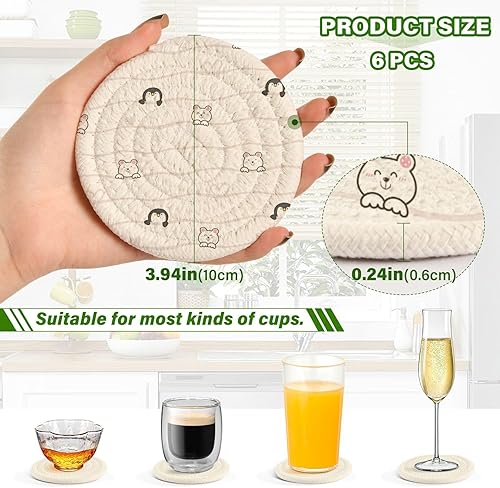 Miniatura 3 de Bear Penguin Wavy Lines Drink Coasters Set with Holder Set of 6 Coasters for Drinks Table Coasters Porta Vasos para Mesas