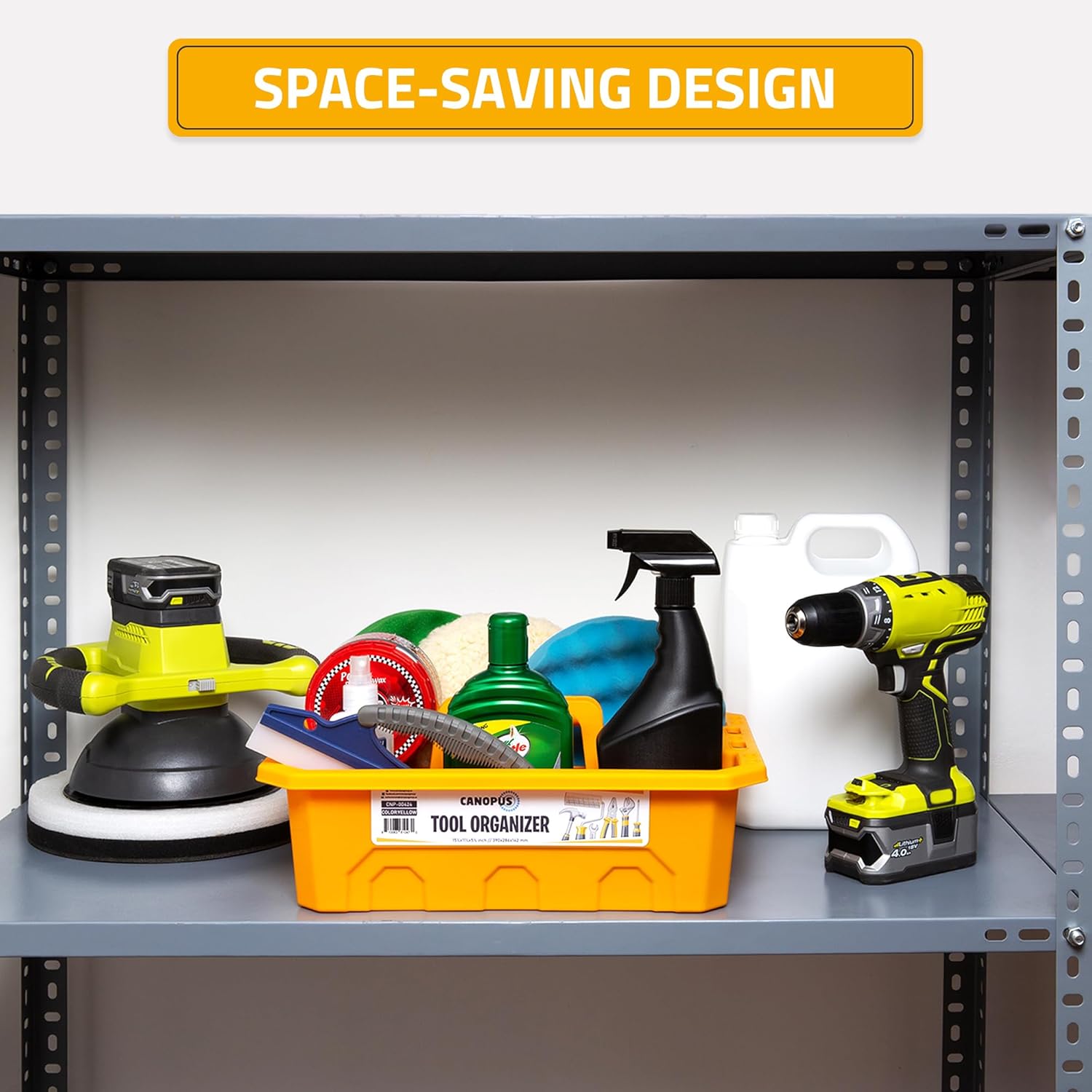 CANOPUS Storage Tray Tote with Functional Holes - 2 PCs Plastic Cleaning Caddy with Handle, Portable Caddy, Undersink Storage for Kitchen, Shoe Cleaning Box, Products Organizer, Yellow