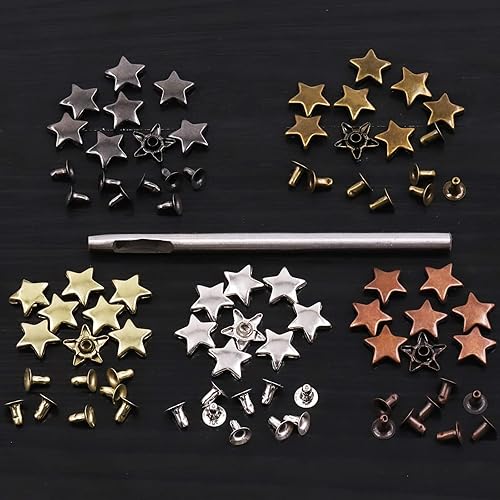 Miniatura 5 de Swpeet 176 piezas de 5 colores de 0.47 x 0.23 pulgadas - 0.472 x 0.236 in remaches de estrella con kit surtido de herramientas de perforación de