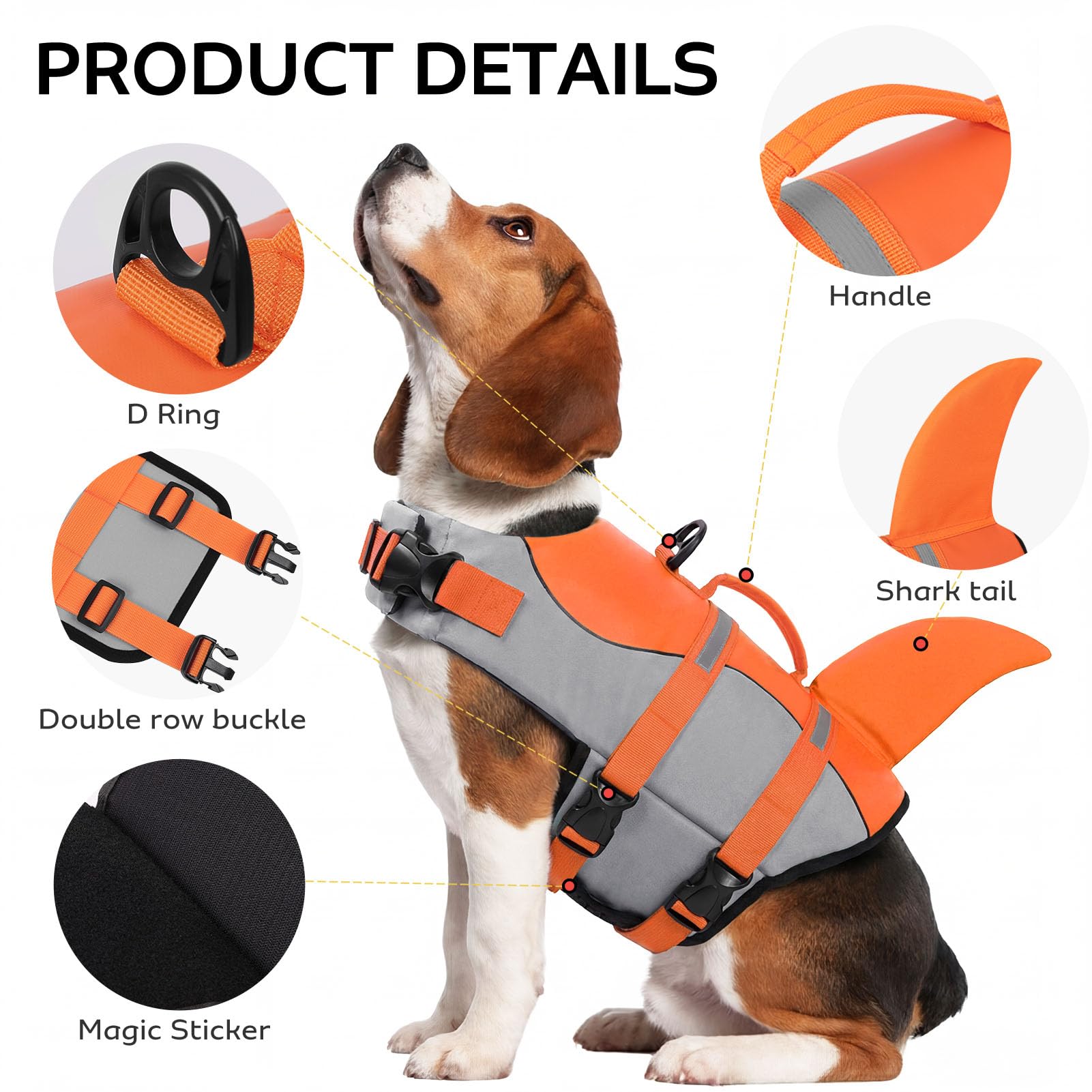 CITÉTOILE Perro Chaleco Salvavidas Chaqueta Mascotas Salvavidas Reflexivo para Piscina, Playa, Canotaje, para Perros pequeños, medianos, Grandes Que entrenan con manija de Rescate Naranja S