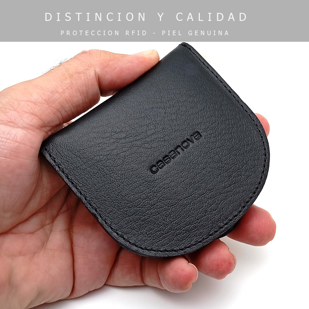 Monedero Tacon Hombre Rigido, Piel de Ubrique, Hecho a Mano en Cuero, Fabricado en España, 10016 Negro