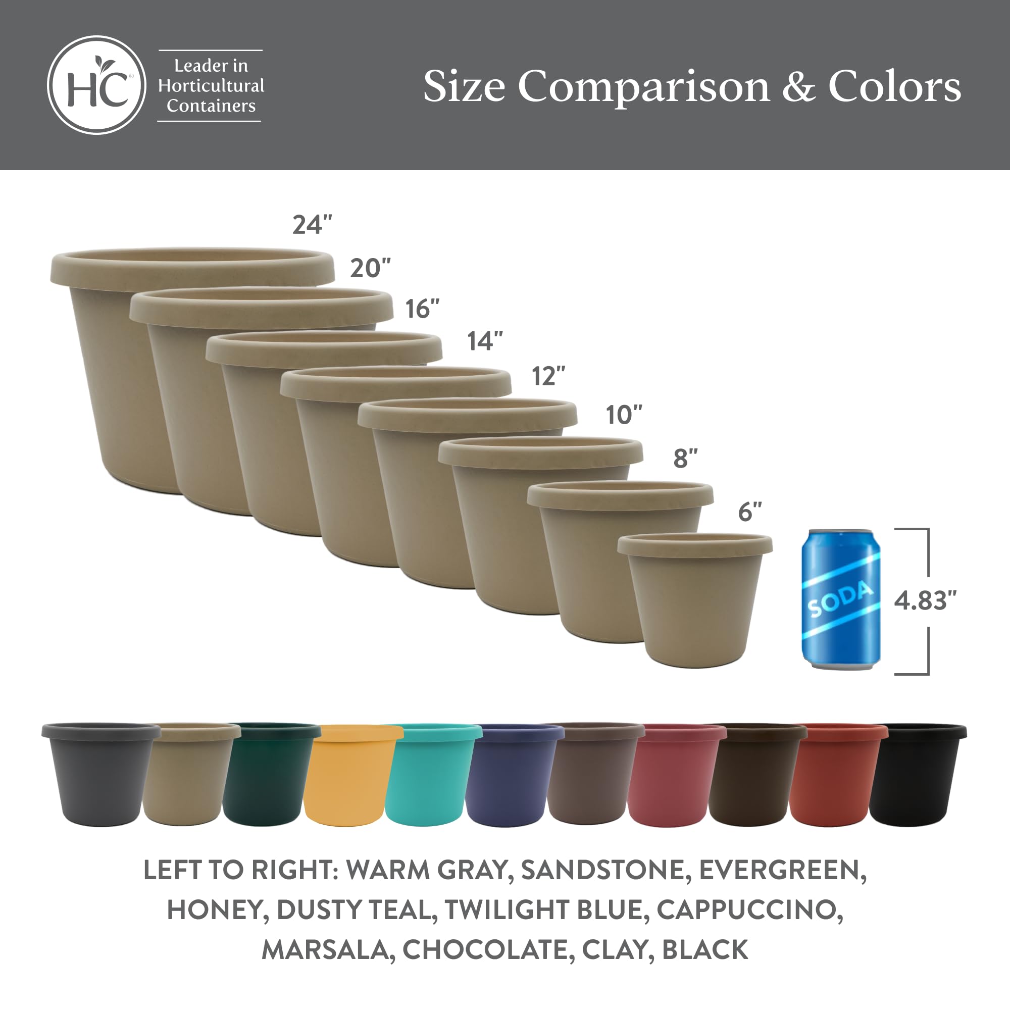 The HC Companies Prima Pflanzgefäß, rund, Kunststoff, 15,3 x 15,3 x 12,1 cm, warmes Grau