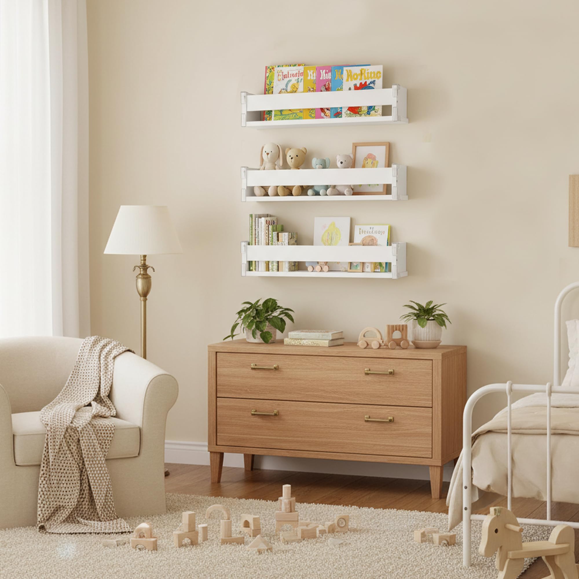 Wandregal für das Kinderzimmer, Bücherregal für Kinder und Wand, 3er-Set, Hängendes Bücherregal aus Holz,Schweberegale für Zeitschriften, Kinderzimmer, Wohnzimmer, Schlafzimmer oder Küche
