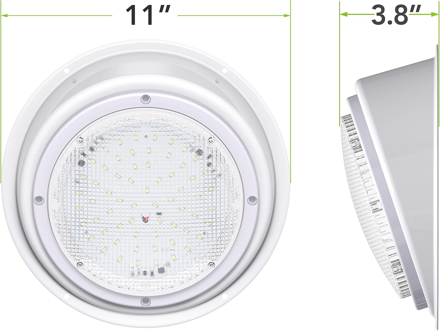 RV Trailer Camper 5th Wheel White 8.5" Round Scare Porch 12V LED Light 600 LM with Angled Bezel (LED Light with Angle Bezel)