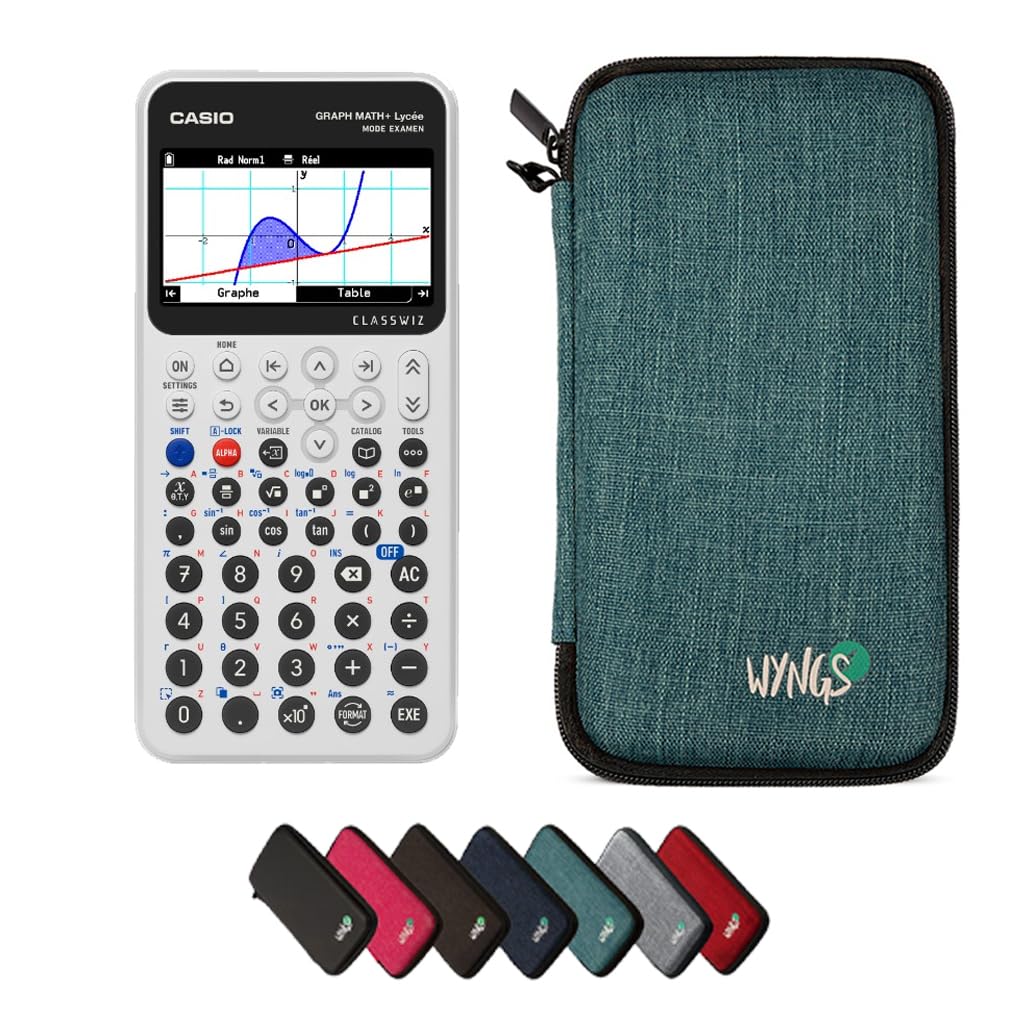 Casio Graph Math+ con Funda Protectora WYNGS Turquesa - Calculadora Gráfica - Paquete Básico (Francés)