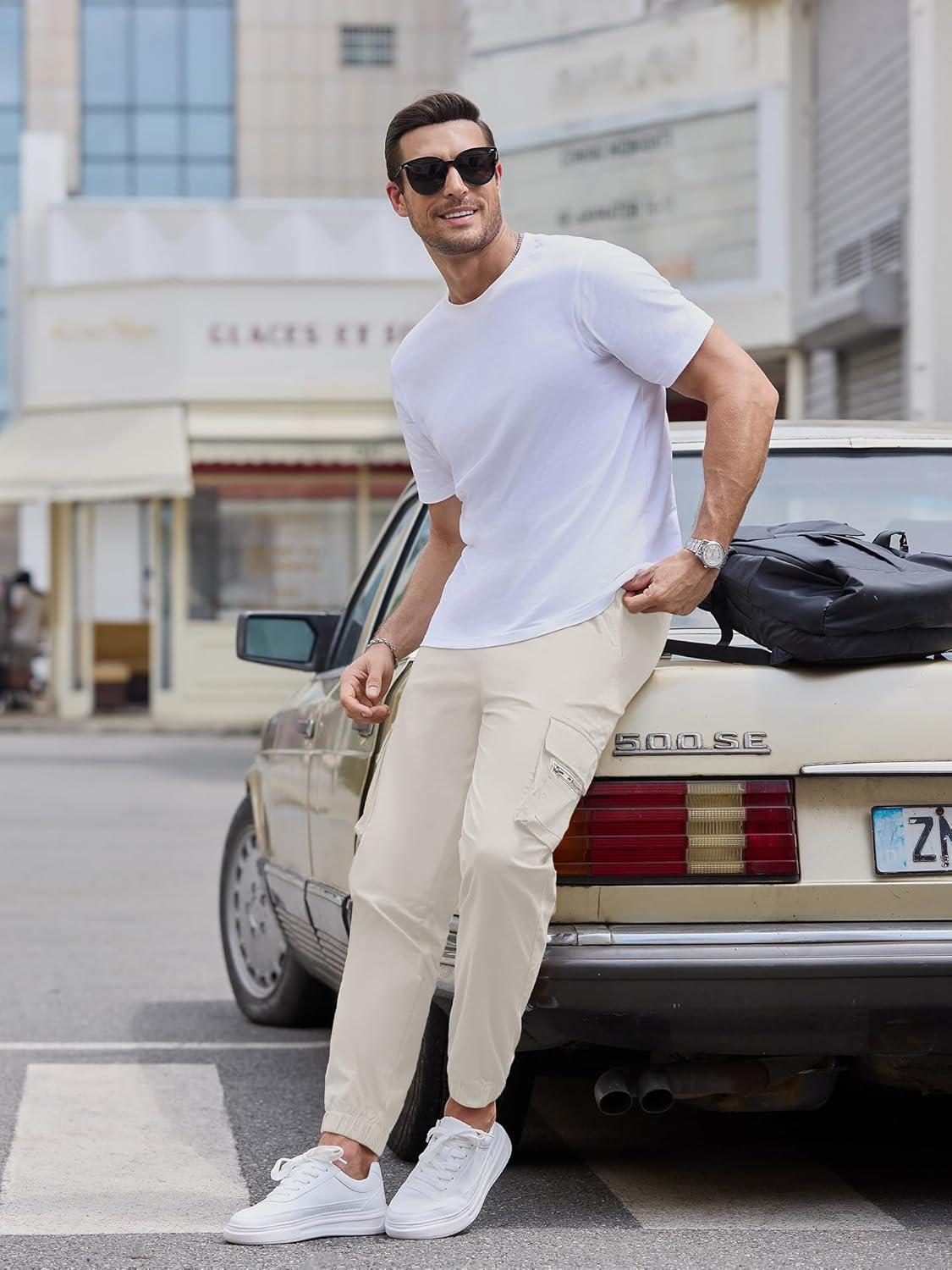 JEMLDL Mens Casual Cargo Joggers Pants—Pure Cotton Chino Pants Drawstring Hiking Outdoor Twill Sweatpants with Zipper Pocket - Image 8