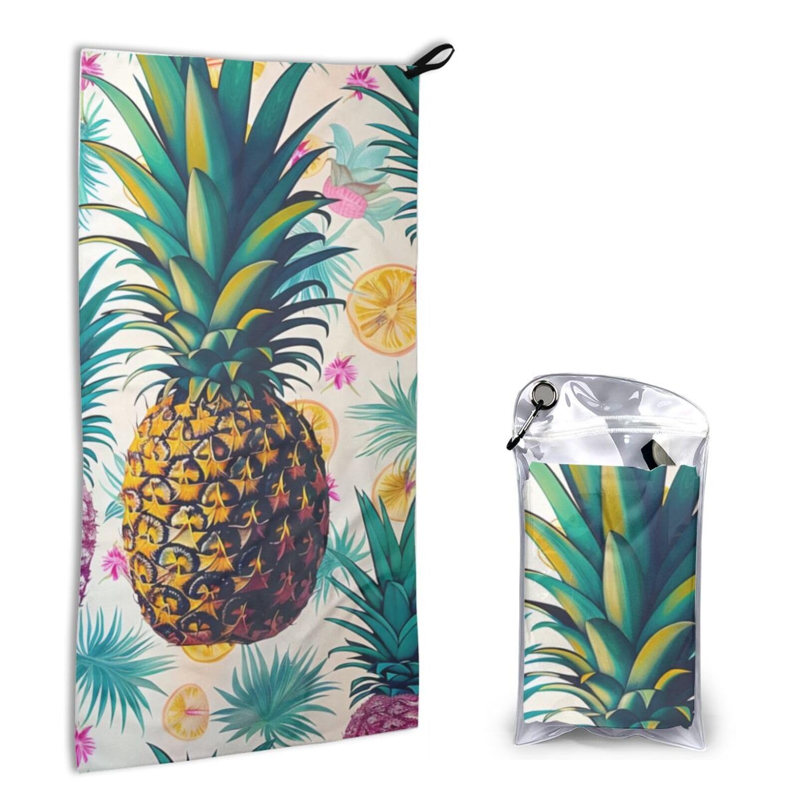 BWWHCCTI Quick Dry Hand Towel With Bag - Tropical Pineapple Printed Super Absorbent Face Cloth Microfiber Travel Sports Towels 40x80cm