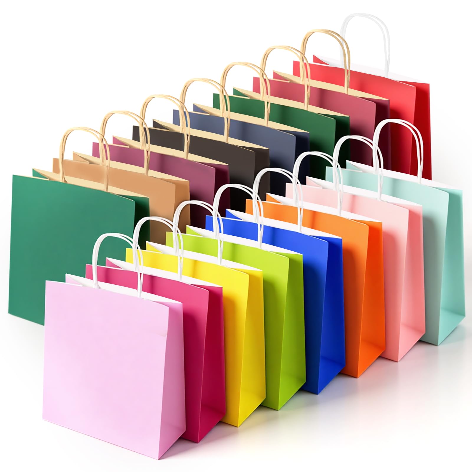 OFFCUP 16 Pcs Paper Party Bags, 16 Colors Kraft Paper Bags with Handles
