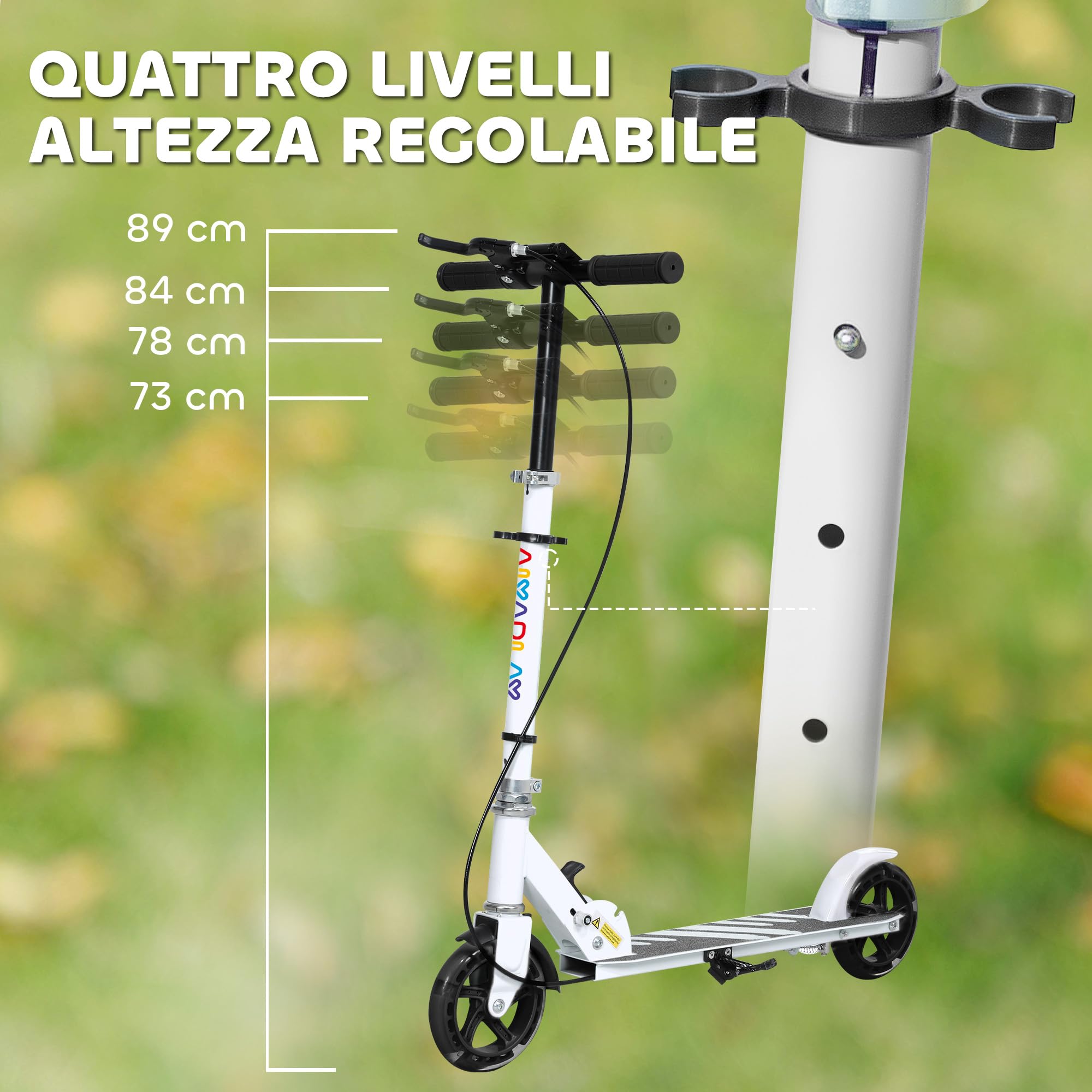 AIYAPLAY Monopattino per Bambini 3-8 Anni Pieghevole con Ruote Luminose e Altezza Regolabile, Scooter per Bambini in Metallo con Freno Posteriore e Cavalletto, Bianco