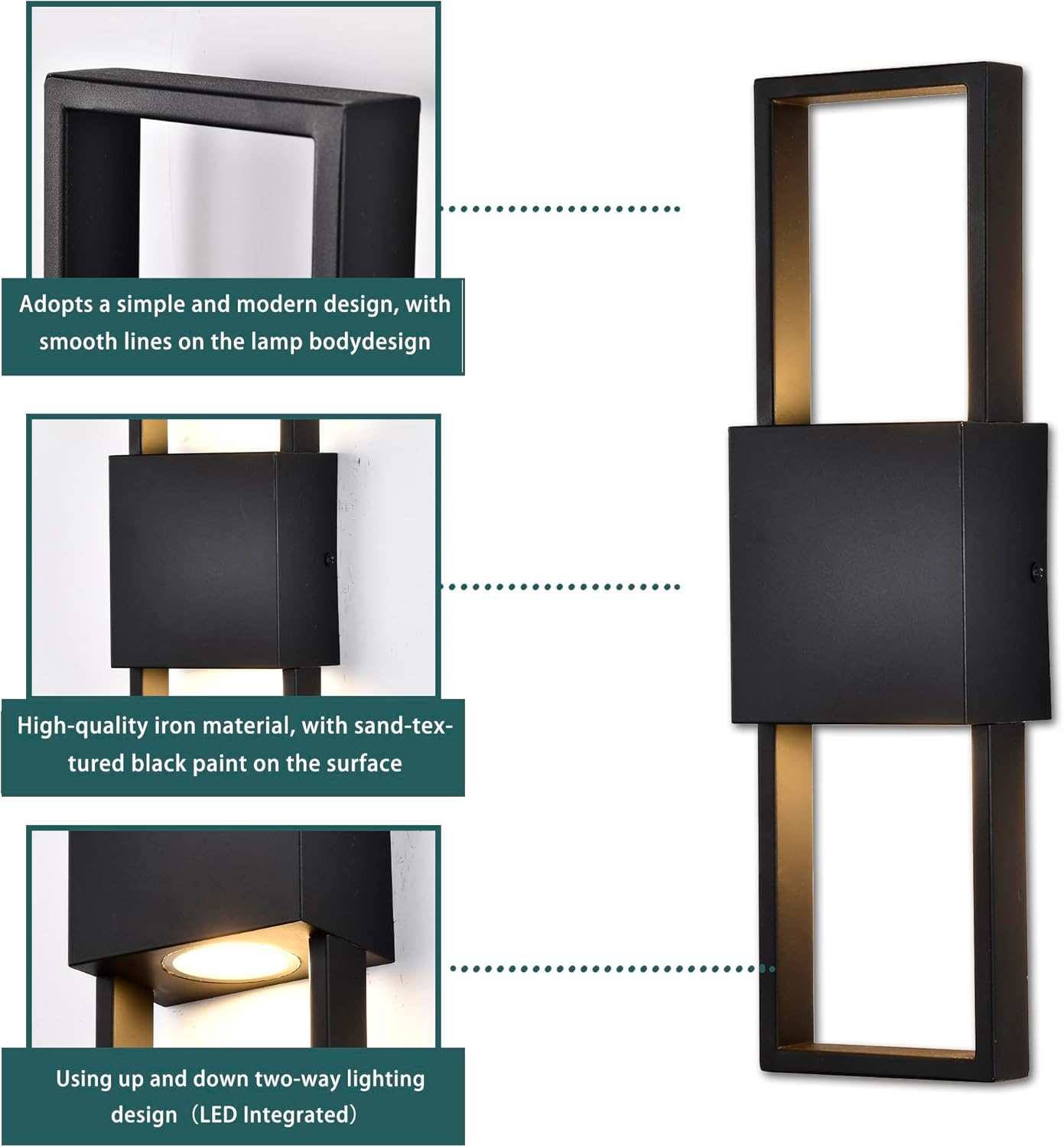 COTTAGE LIFE Outdoor Wall Sconce, Modern Up and Down LED Wall Light for House Black Exterior Light Fixture (15.75" H) Hardwired Sconce for Front Door, Garage, Patio Lighting – 3000K, 10W