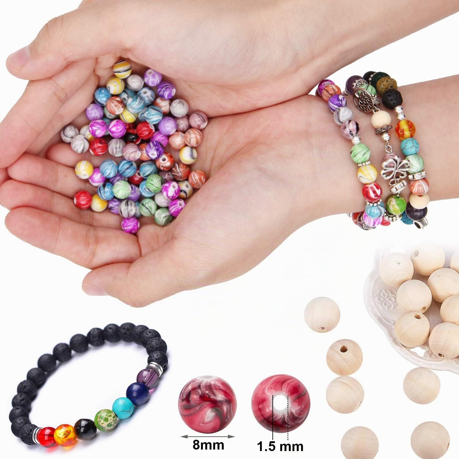 EuTengHao - Kit di perline laviche con perline chakra da 8 mm, perline in pietra naturale e distanziatori, per braccialetti elastici per oli essenziali diffusi per adulti, fai da te