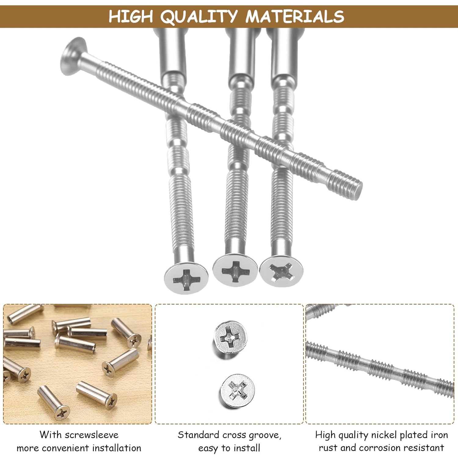 30 Sets M4 Connection Screws Sleeves, M4 Door Handle Screws Sleeve Screws, Connection Screws with Sleeve Nuts, Cabinet Connector, Furniture Connector for Door Handles Fixing