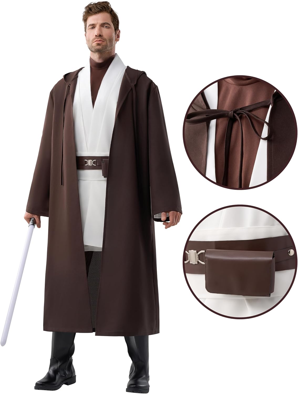 Spooktacular Creations Halloween Mens Tunic Hooded Cloak, Knight Costume Men, Tunic Hooded Robe with Pants for Halloween - Image 3