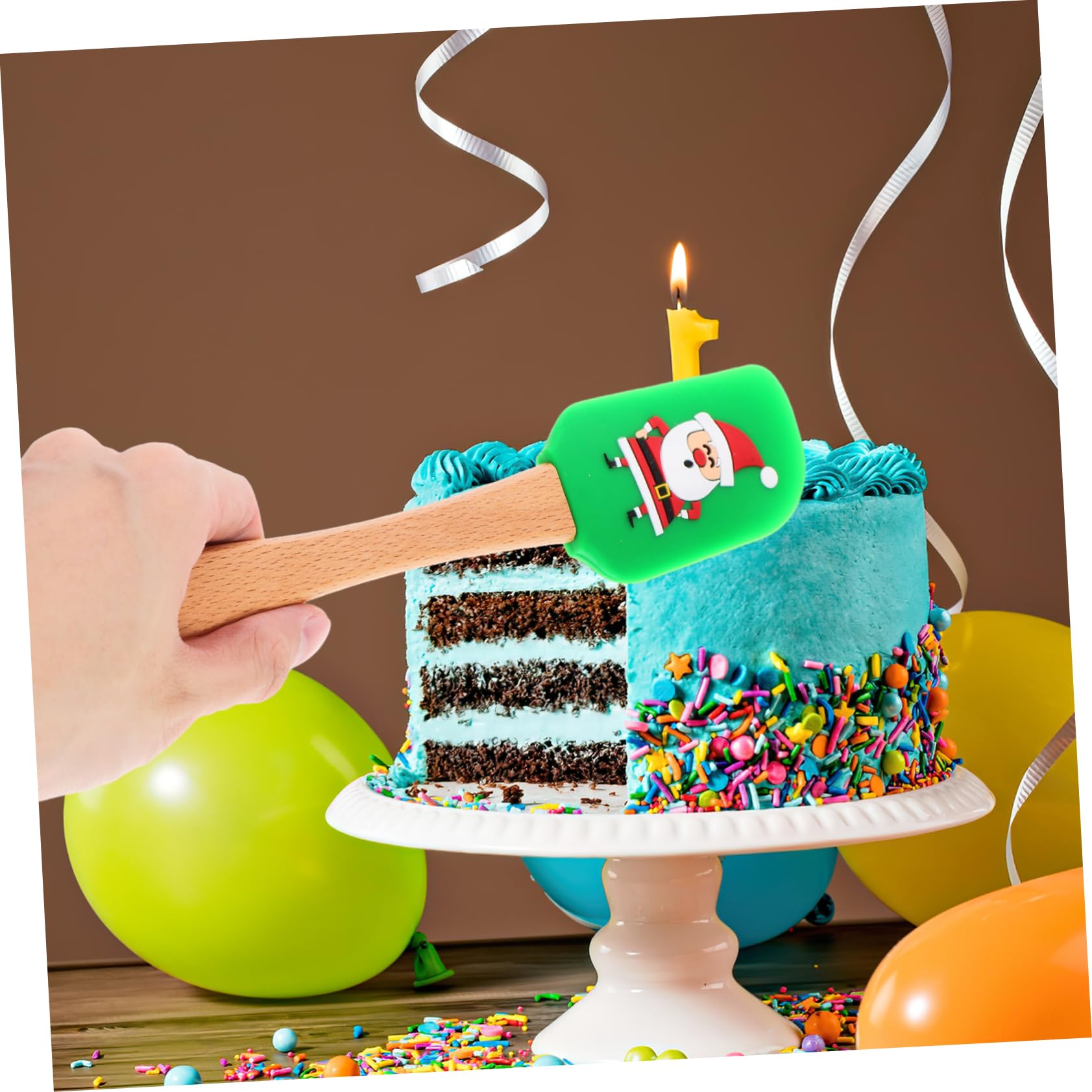 IMIKEYA Lot de 5 Spatules en Silicone et Bois pour Crème Pâtissière, Résistantes à Haute Température, pour Décorer Gâteaux et Desserts de Noël Plusieurs styles