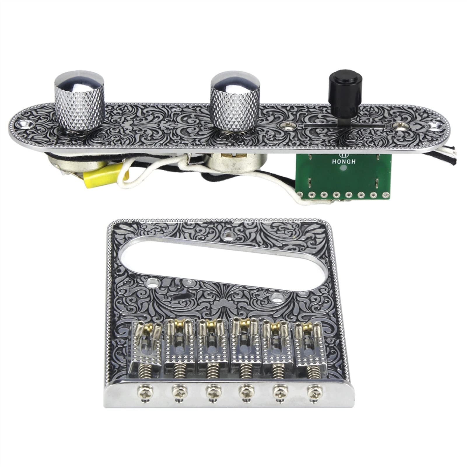 FLFL 6 Cuerdas Guitarra Eléctrica Temolo Bridge Placa De Control Pre-Cableada Conjunto De Placa De Control Preimotada Sistema Puente Guitarra