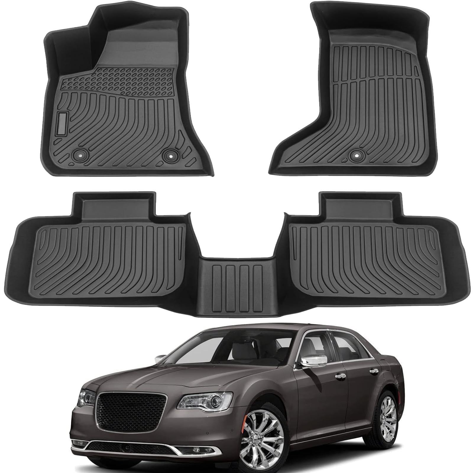 All Weather Rubber Car Floor Mats Compatible with 2011-2023 Chrysler 300 AWD(Not for RWD) & 2011-2022 Dodge Charger, Full Set Includes 1st and 2nd Rows Maximum Coverage, Laser Measured, Non Slip