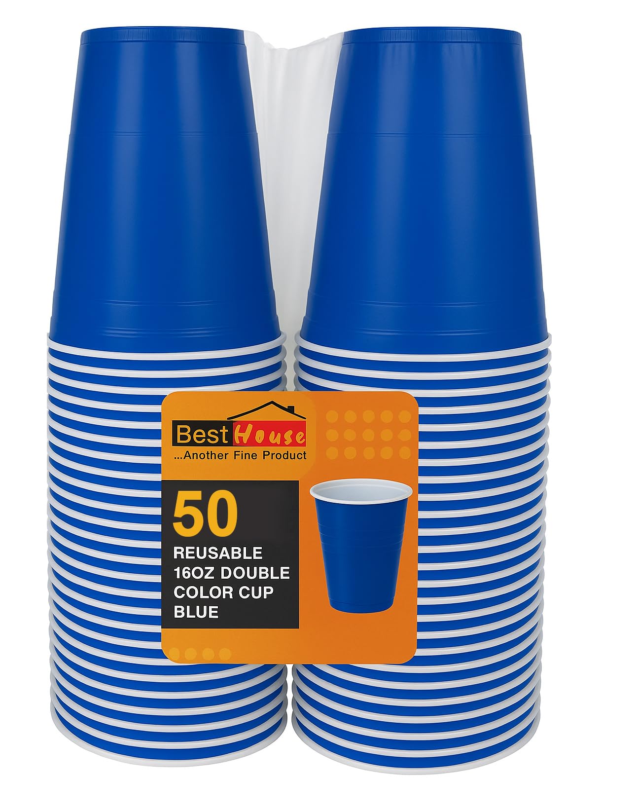 BH | Blue Plastic Cups | 16oz | 470 ml | 50-Pack | Party Cup, Drinking Cup for Party, Events, Everyday, Christmas, Games, Wedding and Picnics, Reusable & Recyclable Drinking Cups - by Best House โ image 1