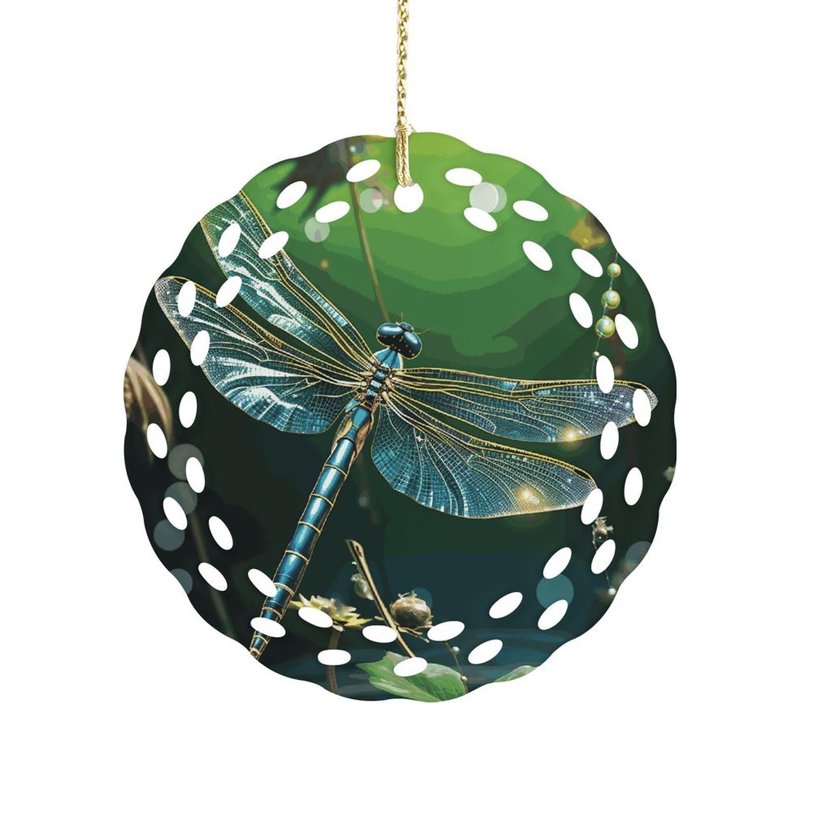Fodpand Women's Style Dragonfly Green Ceramic Ornament For Home Decor 3.2" Round Tree Decoration Christmas Ornaments For Men Double-Sided Design