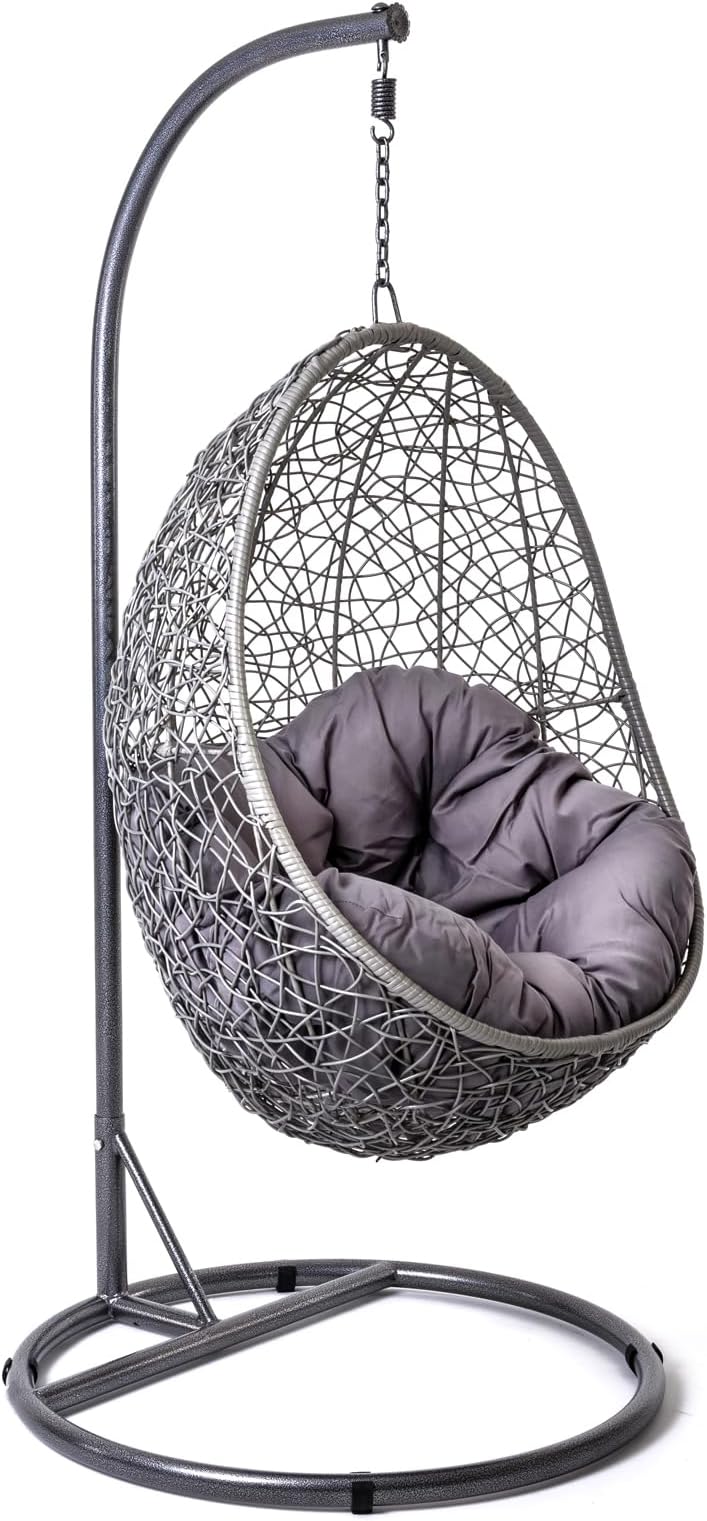COSTWAY Outdoor/Indoor/Balcony/Garden/Porch/Back Yard/Living Room/Bed Room/Terrace/Jhula/Patio/Rattan and Wicker/Single Seater Swing for Adult and Child (Color Grey and Grey)