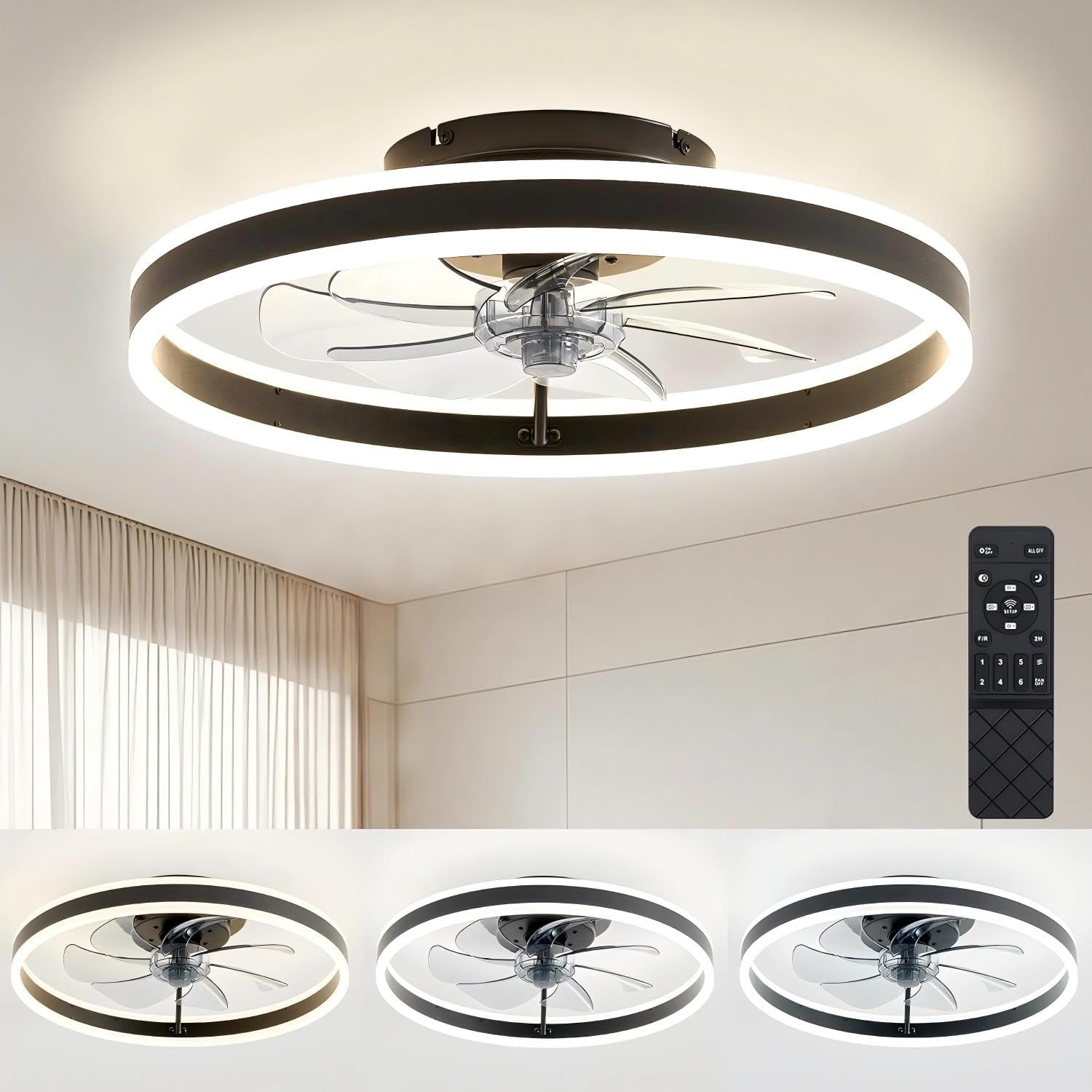 50cm Deckenventilator mit Beleuchtung und Fernbedienung Leise, Dimmbar Deckenlampe mit Ventilator, Modern Deckenleuchte Ventilator mit Licht für Schlafzimmer Wohnzimmer, Umkehrbaren DC Motor