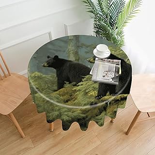 Black Bears Tablecloth Round for Home Decor, Washable Table Cover for Restaurant, Stain Reusable Table Cloth for Weddings, Dinners, Parties, Kitchen, Party, 60 X 60 Inch