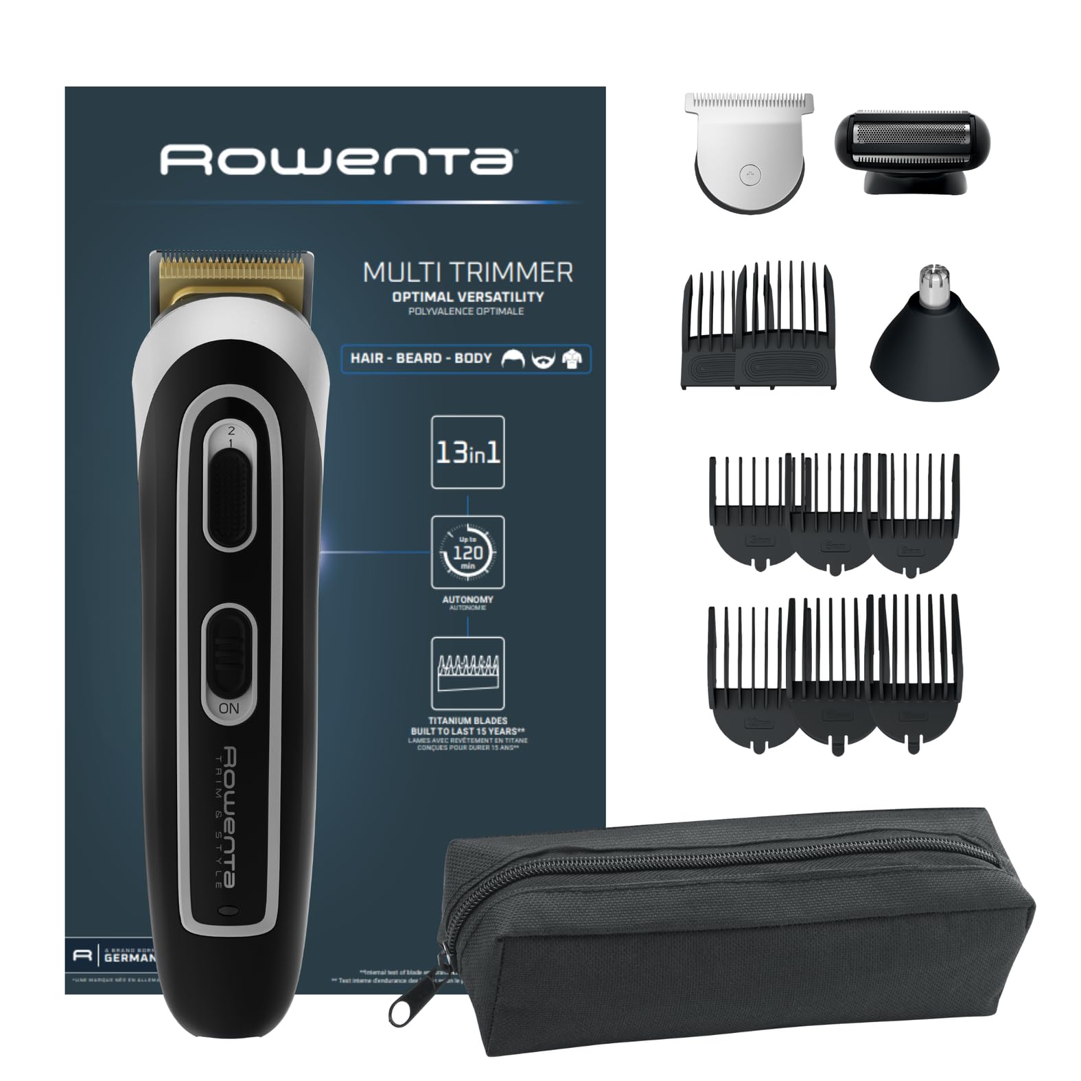 Rowenta Trim & Style, regolabarba multifunzione, lame inox, TN9140 | Taglio preciso, Accessori facili da pulire, Design ergonomico per l’uso quotidiano, Impugnatura ergonomica, Colore: Nero